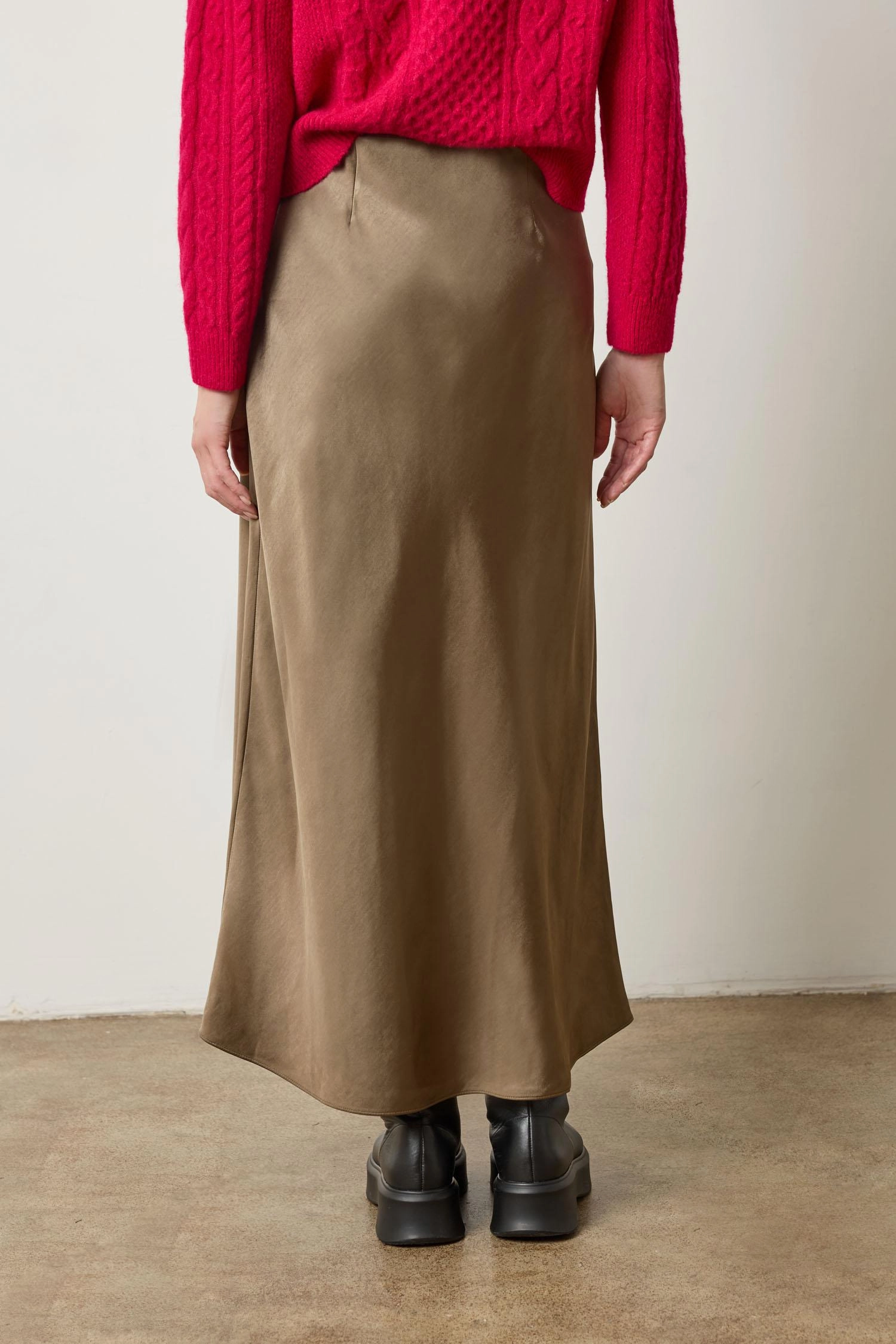 Satin Bias Maxi Skirt in Parsley Smooth Look lace accents
