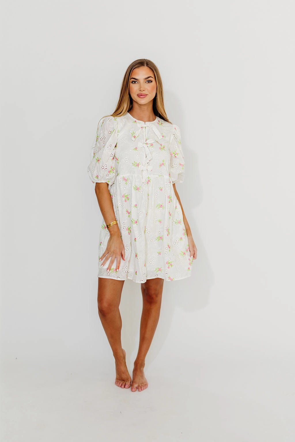 Saylor Floral Dress in White Pink *Final-Sale* Shared Glow