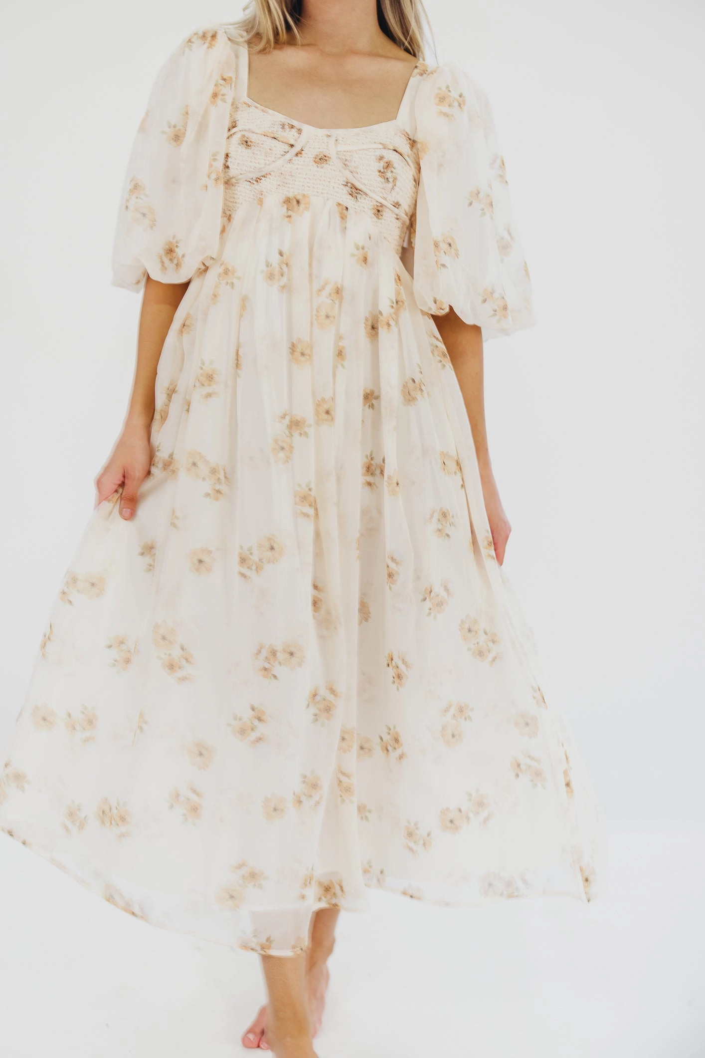 Glossy-Finish Harlow Maxi Dress in Taupe Floral - Bump Friendly & Inclusive Sizing (S-3XL)