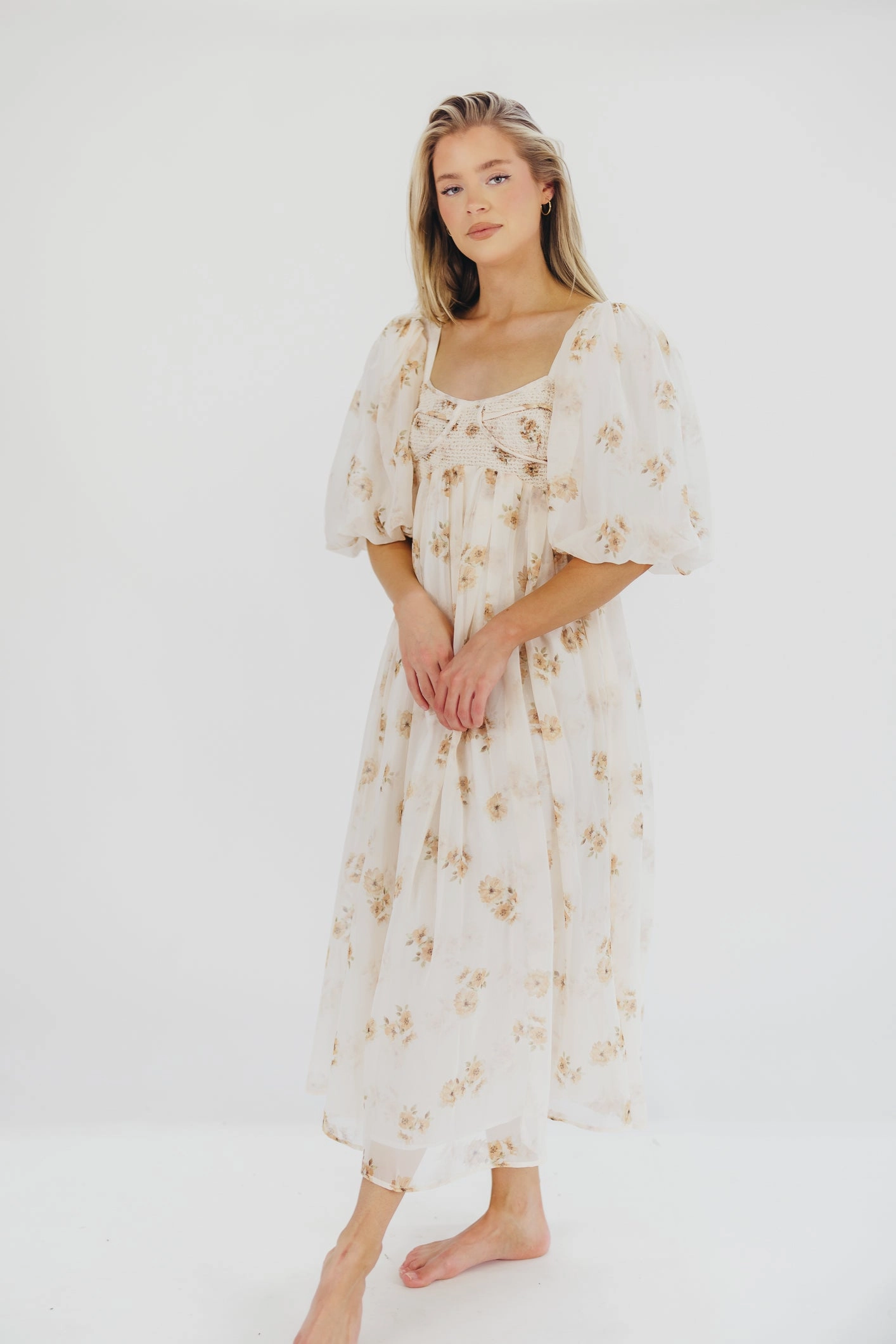 Harlow Maxi Dress in Taupe Floral - Bump Friendly & Inclusive Sizing (S-3XL) Rose Flush