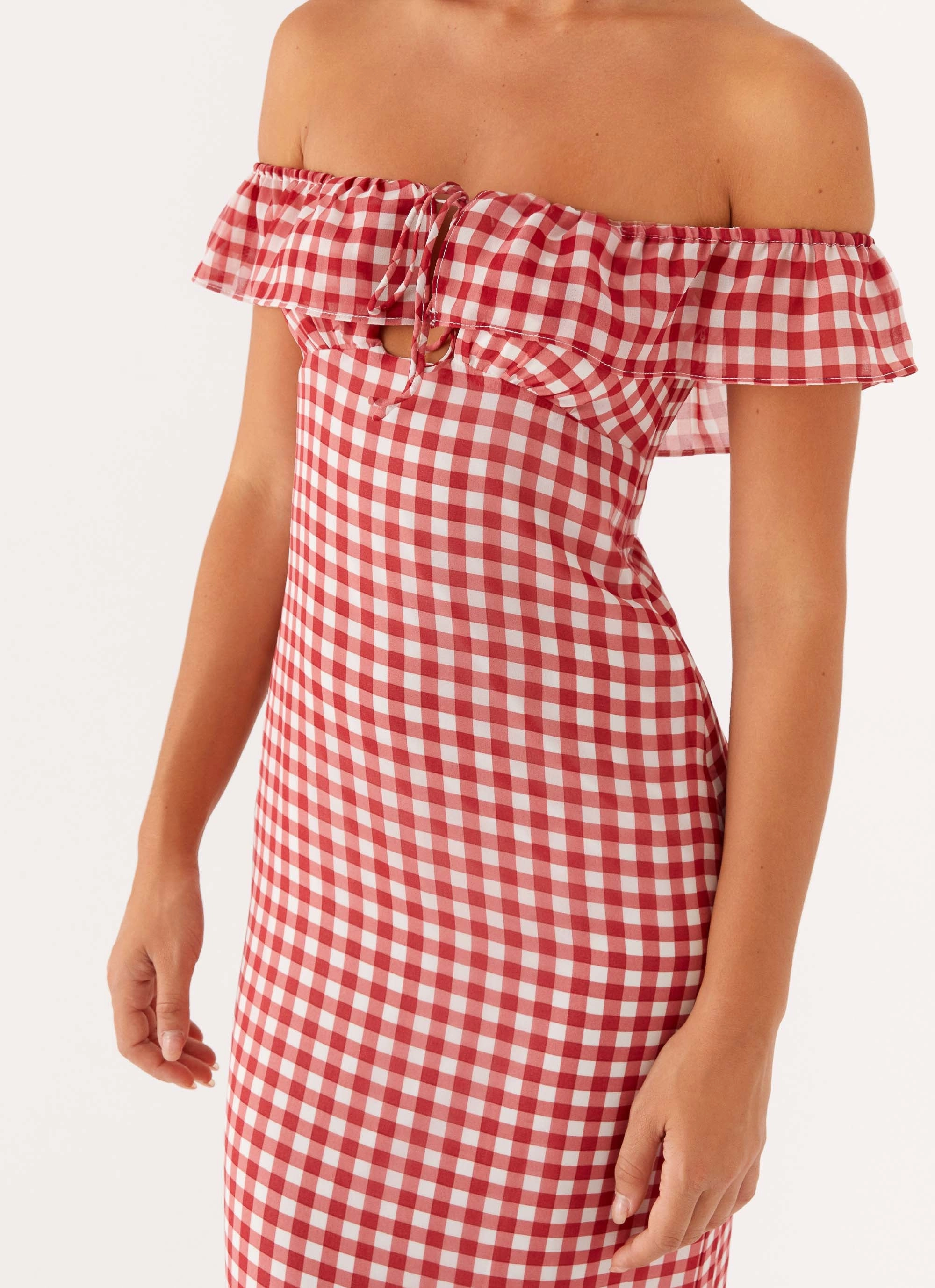 Scarlet Cherry Maxi Dress - Red Gingham Bow Soft Mix-And-Match