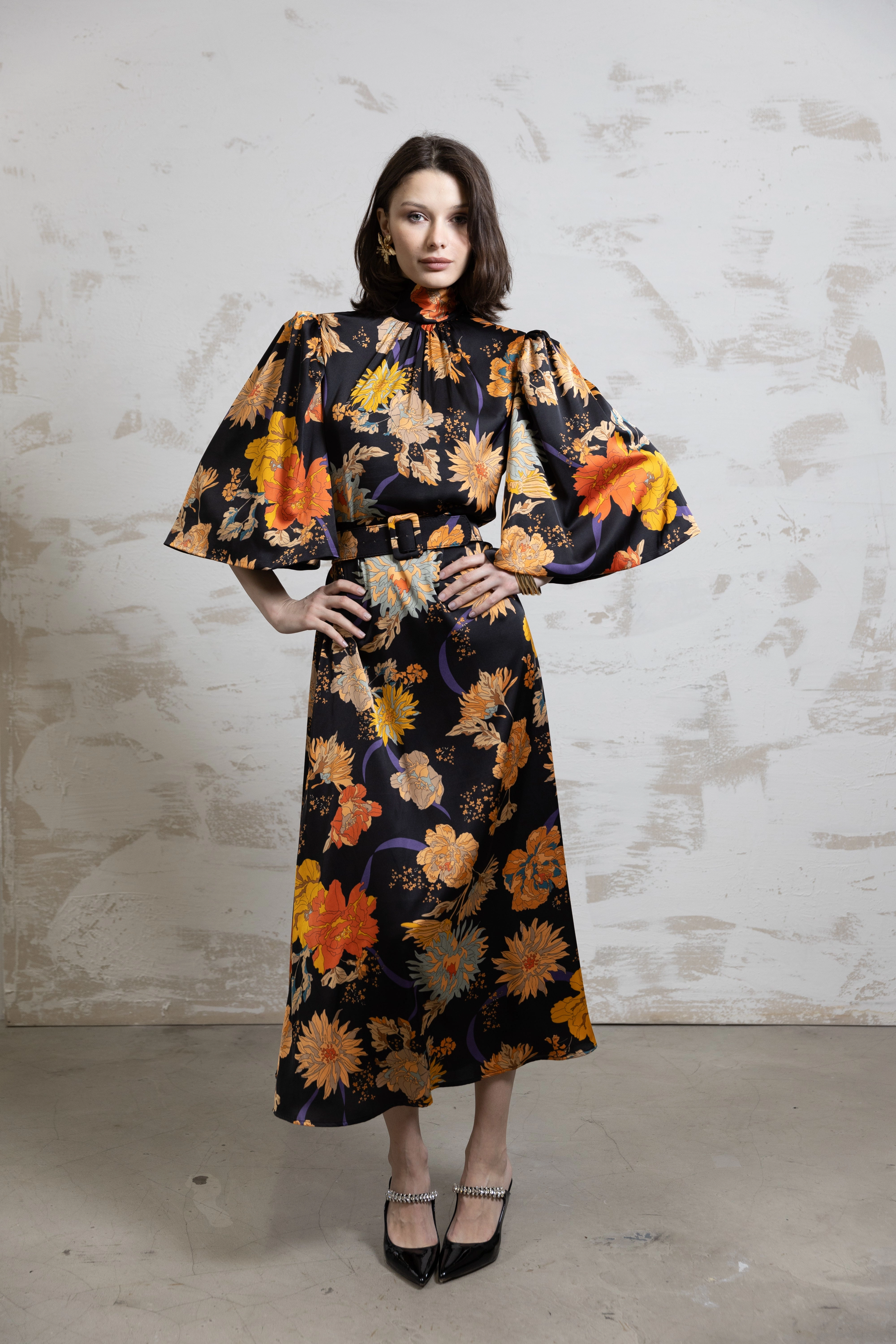 Stud-Detail Natural Layers Scarlette Midi Floral Dress