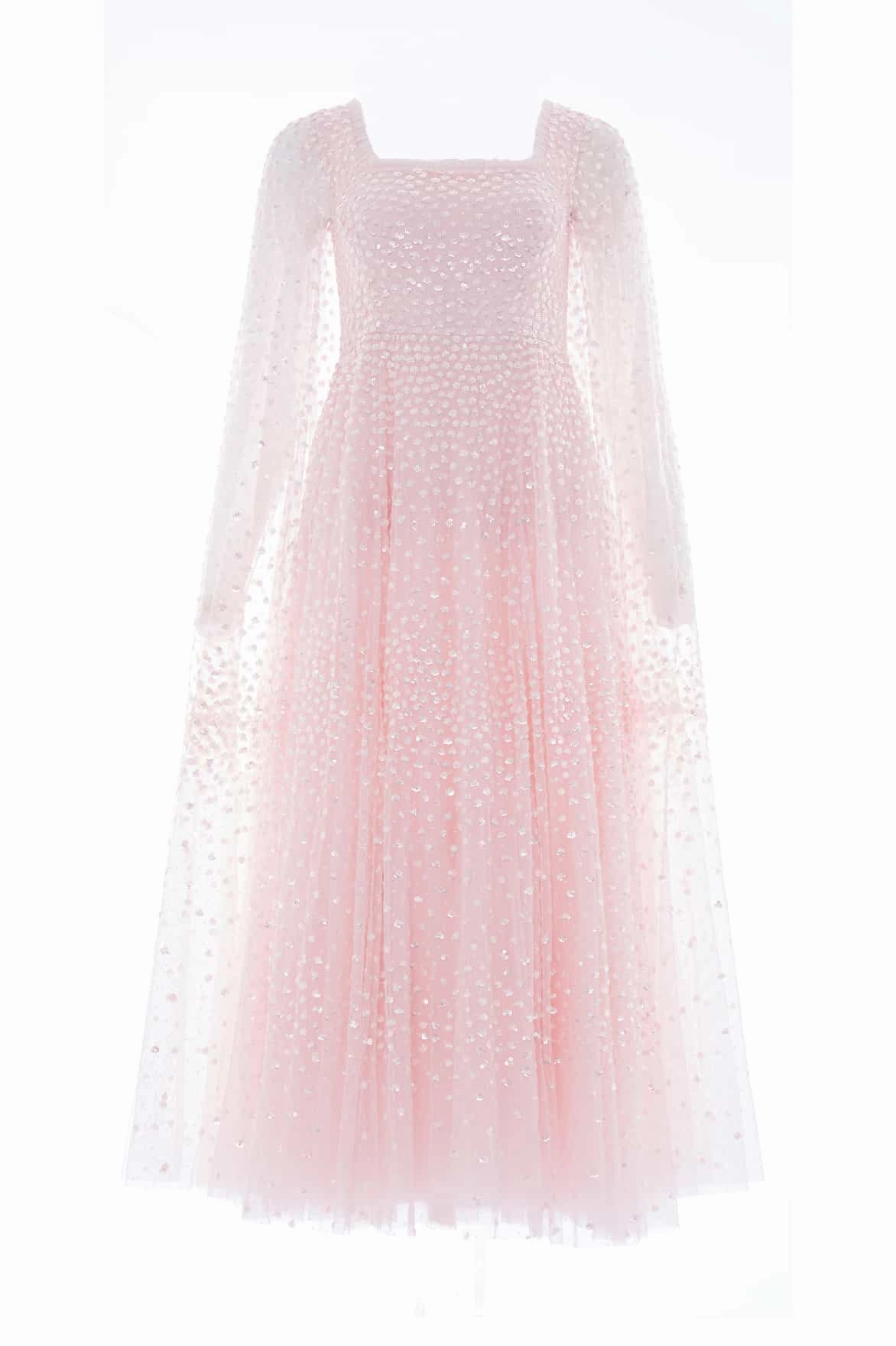 Scatter Dot Cape Sleeve Ankle Gown Formal Choice Curve-Enhancing