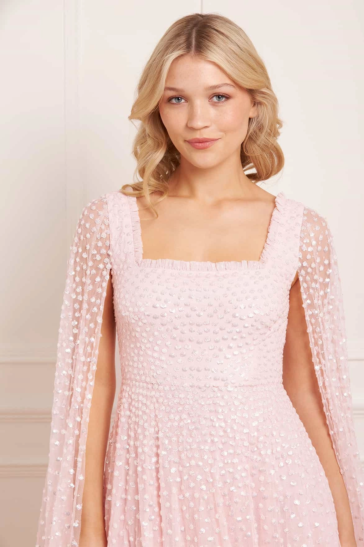Scatter Dot Cape Sleeve Ankle Gown Spring-Season