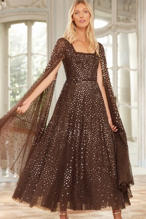 Urban Fit Scatter Dot Cape Sleeve Ankle Gown