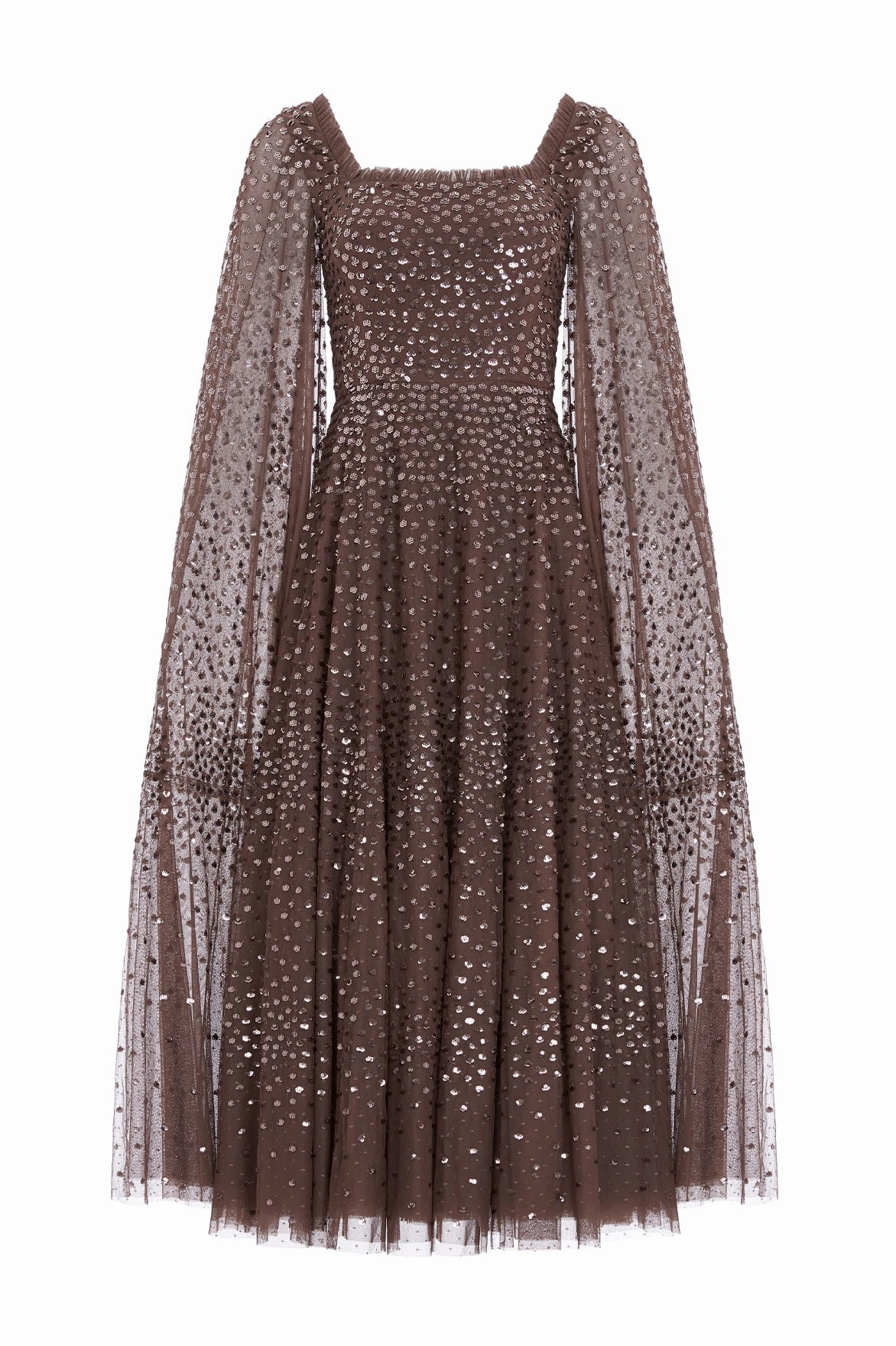 Work Fit Scatter Dot Cape Sleeve Ankle Gown