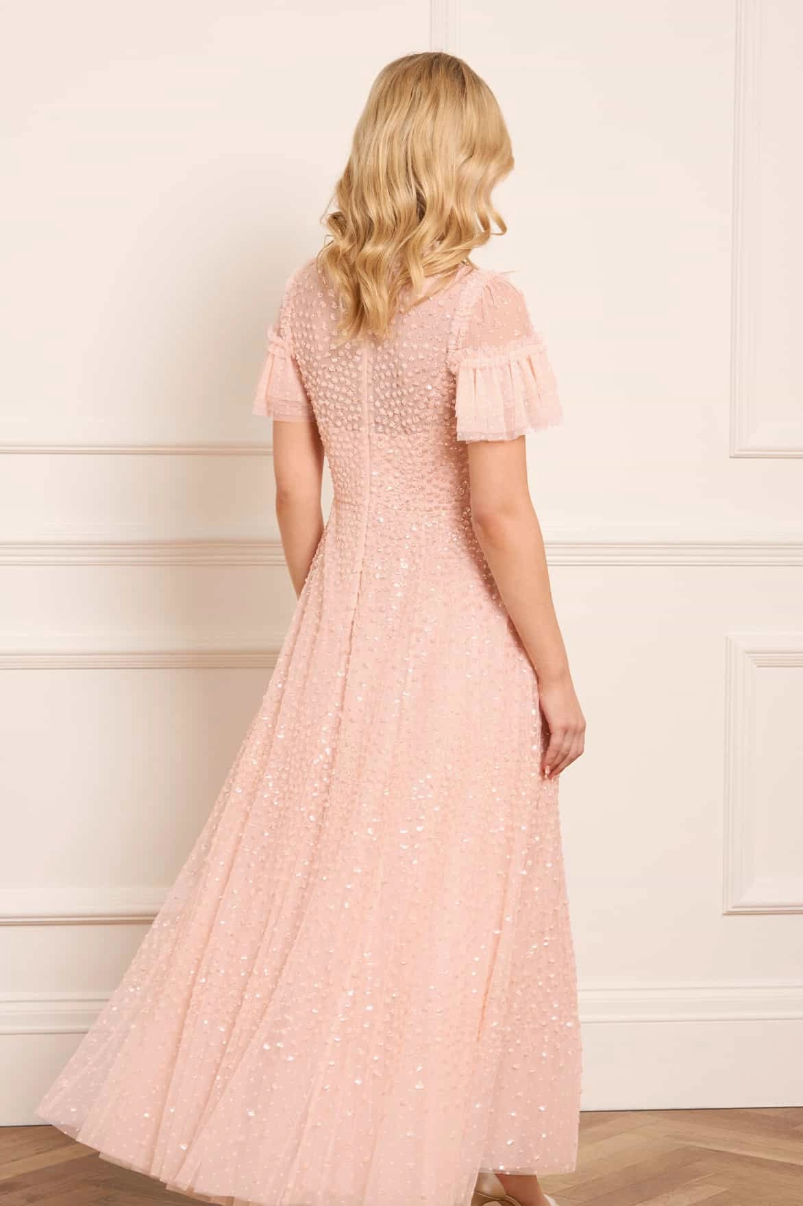Scatter Dot Round Neck Short Sleeve Ankle Gown Bright-colored piece Subtle Elegance