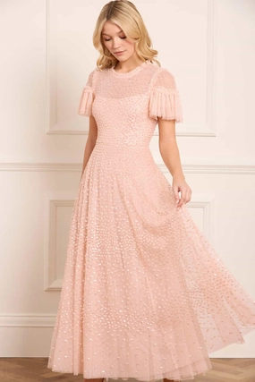 Scatter Dot Round Neck Short Sleeve Ankle Gown Travel Essential