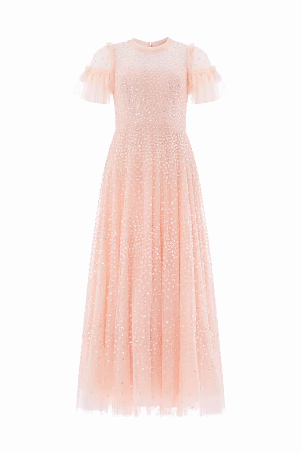 Scatter Dot Round Neck Short Sleeve Ankle Gown Flowing Lines