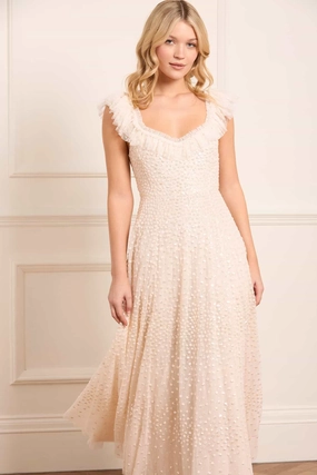 Tear-resistant Timeless Layer Scatter Dot Ruffle Ankle Gown