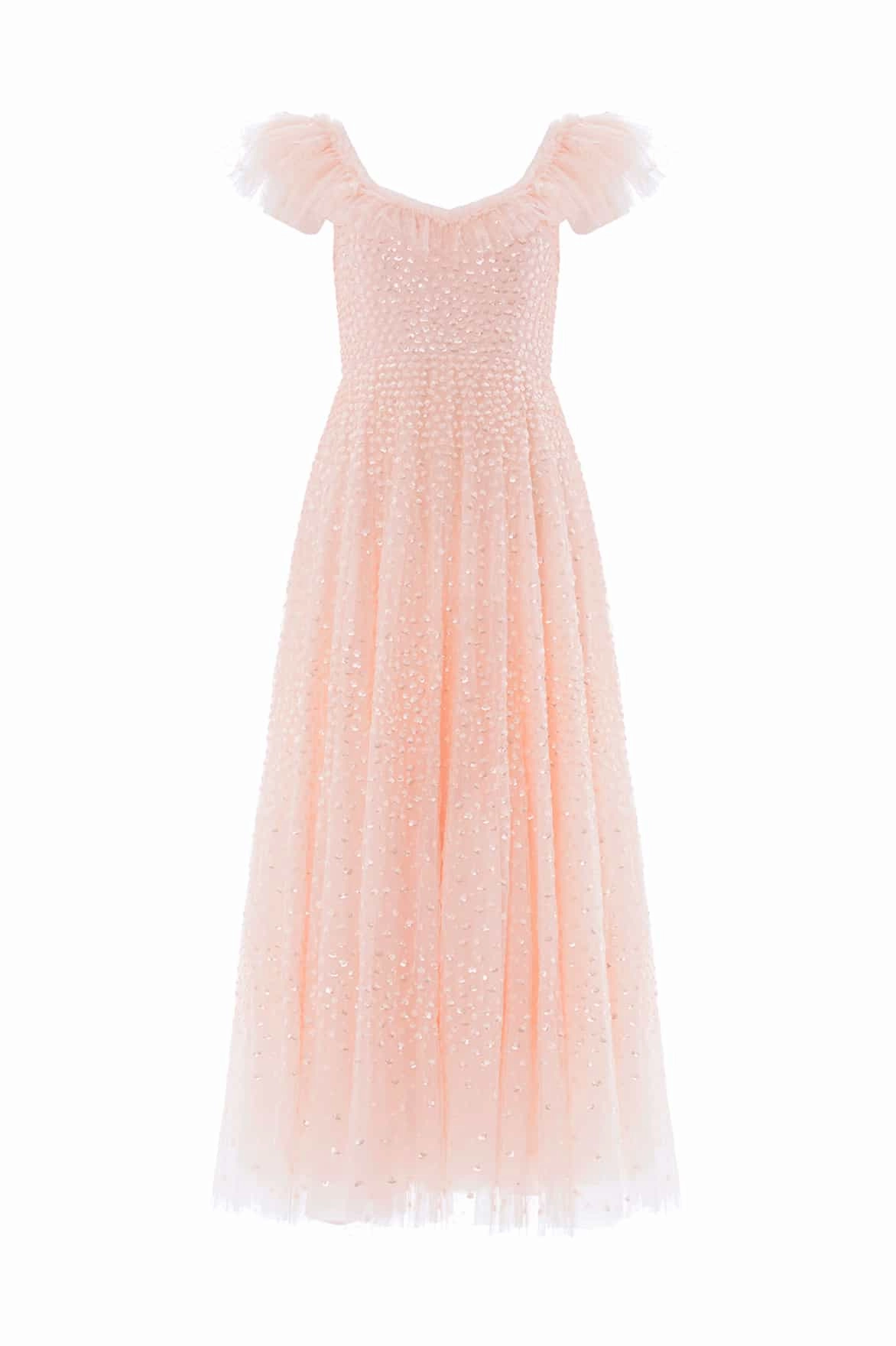 Elegant Waist Fit Comfort Stretch Scatter Dot Ruffle Backless Ballerina Dress