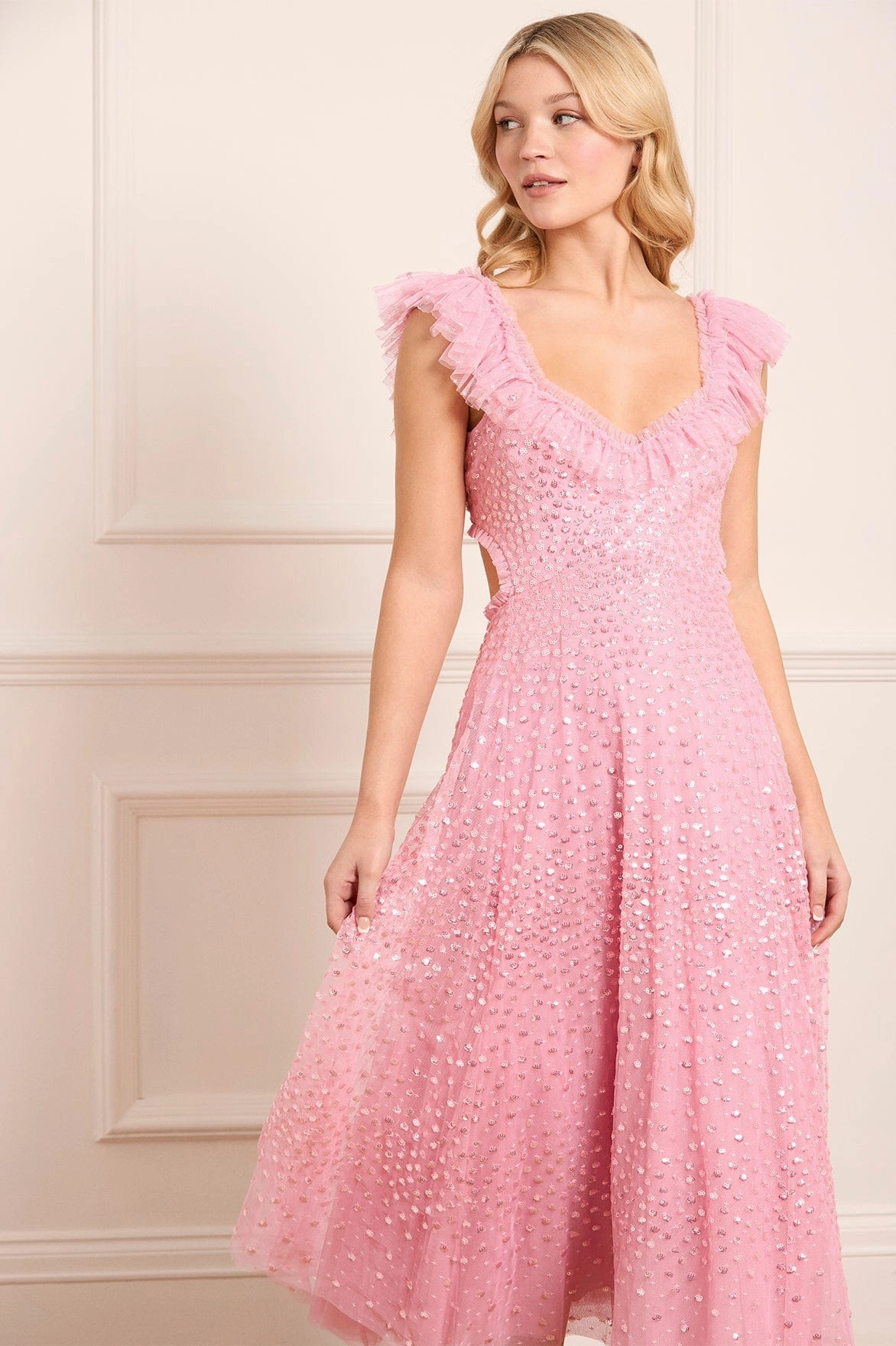 Scatter Dot Ruffle Backless Ballerina Dress Perfect Look Reversible-Style
