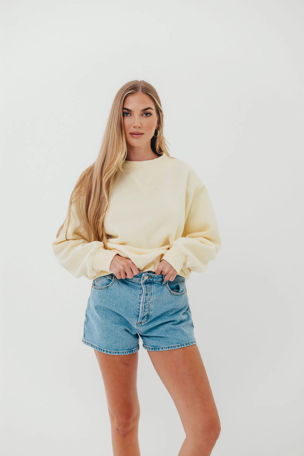 Two Tone Texture Effect AdaptiveFitFabric Scout Wide Neck Fleece Sweatshirt in Butter