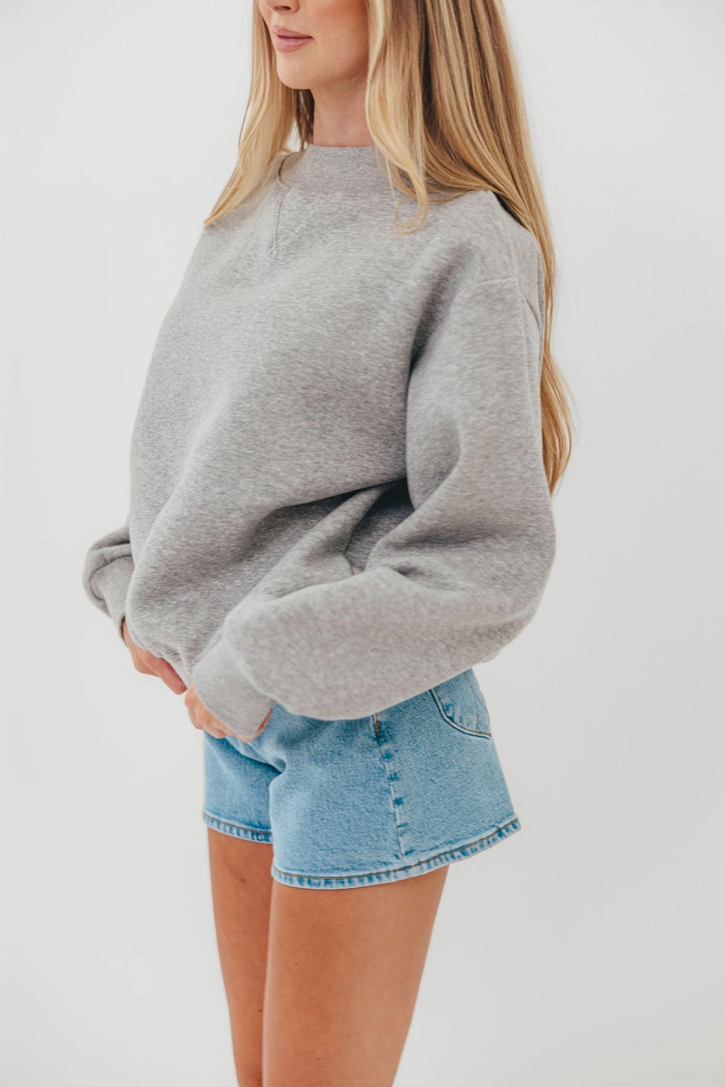 Soft Brushed Finish Scout Wide Neck Fleece Sweatshirt in Heather Grey
