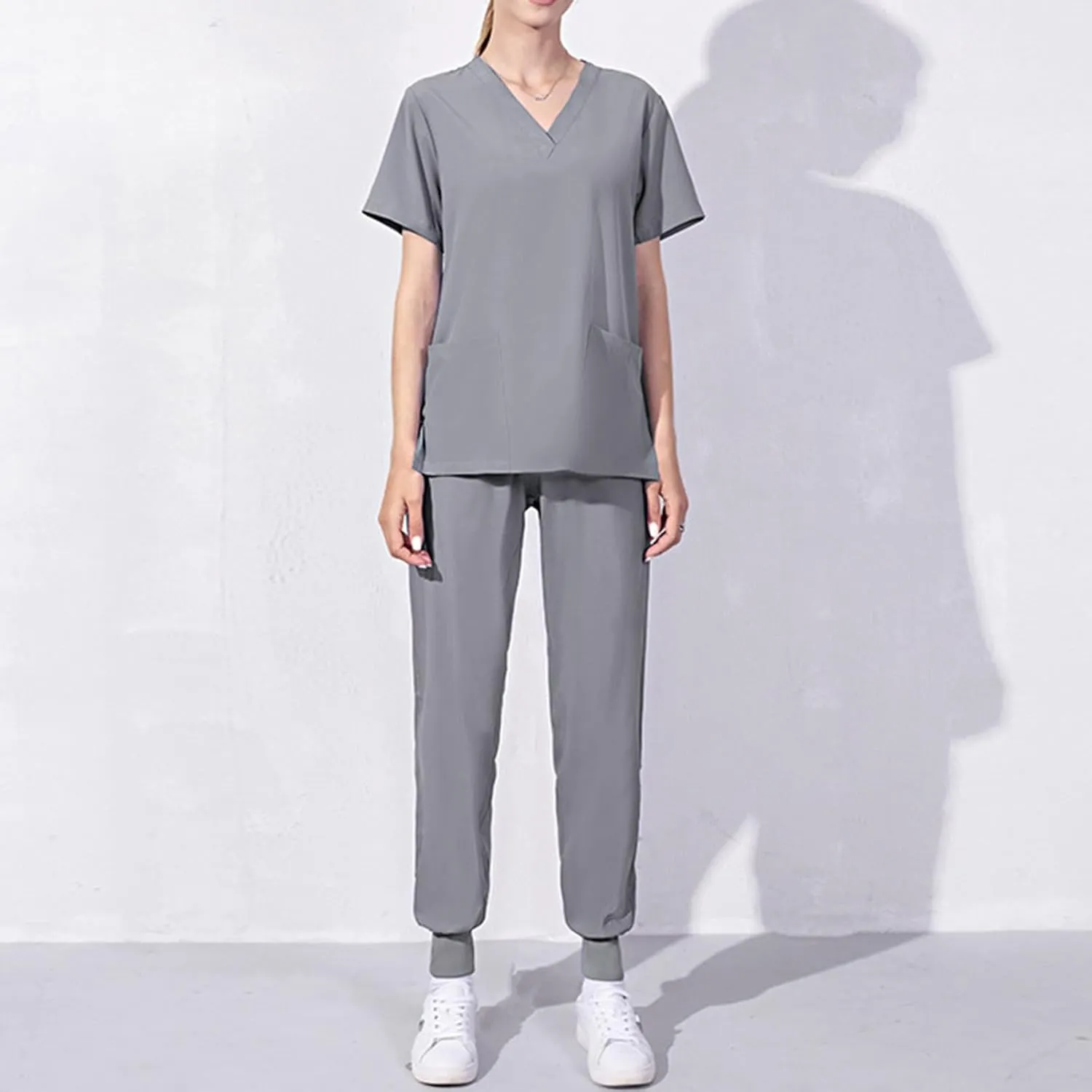 Scrubs-Set for Women 2 Piece Outfits Nurse Uniform Jogger Suit Classic Stretch Top & Pants with Pocket Nurse Workwear