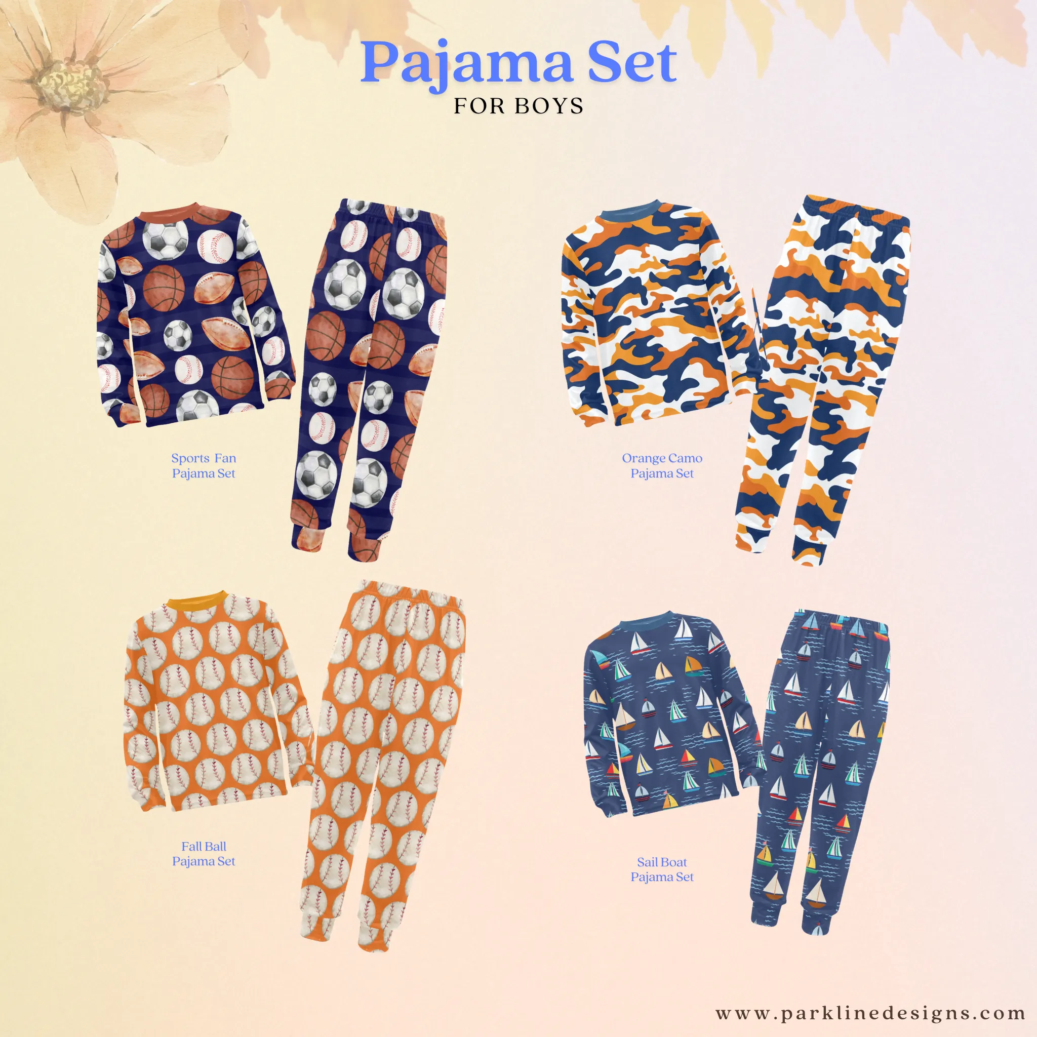 Sea Friends Boys' Pajama Set | Marine-Themed Design | Crew Neck Long Pajama Set | Soft Long Sleeve Sleepwear for Lounging and Relaxing