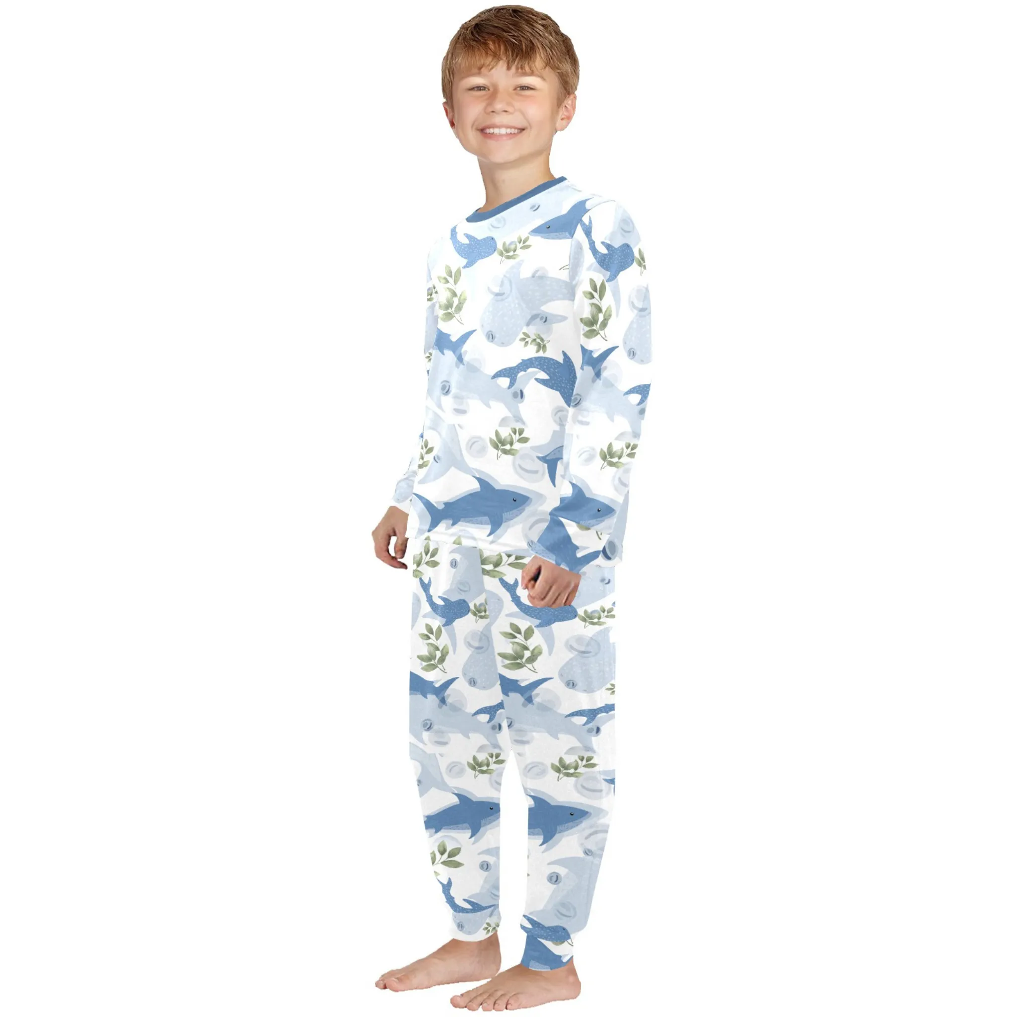 Sea Friends Boys' Pajama Set | Marine-Themed Design | Crew Neck Long Pajama Set | Soft Long Sleeve Sleepwear for Lounging and Relaxing
