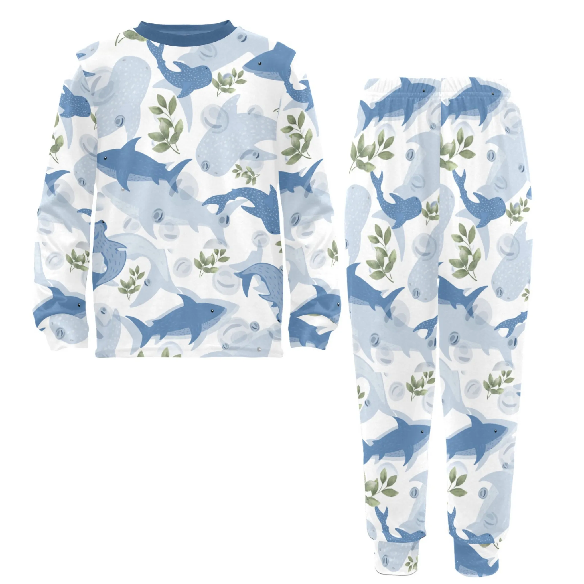 Sea Friends Boys' Pajama Set | Marine-Themed Design | Crew Neck Long Pajama Set | Soft Long Sleeve Sleepwear for Lounging and Relaxing