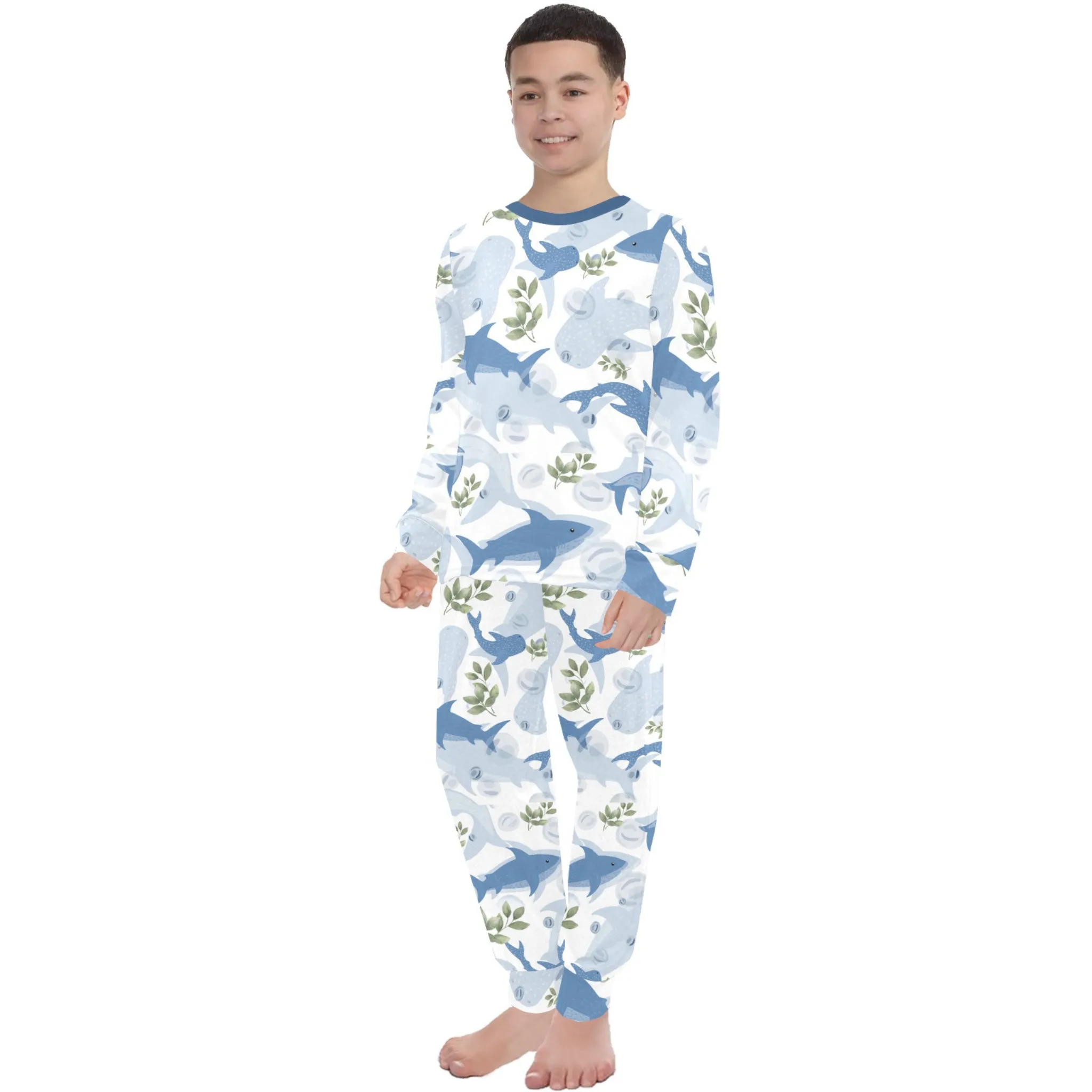 Sea Friends Boys' Pajama Set | Marine-Themed Design | Crew Neck Long Pajama Set | Soft Long Sleeve Sleepwear for Lounging and Relaxing
