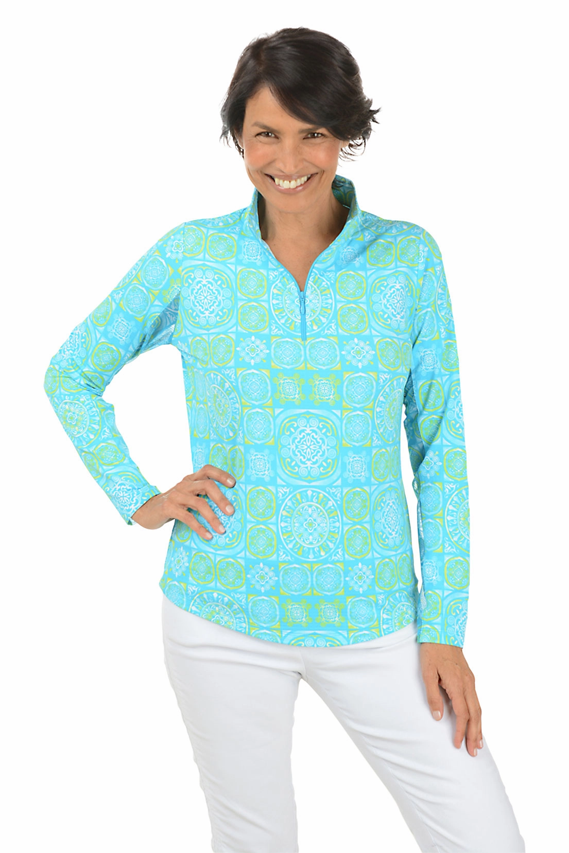 Colette Medallion UPF50  Sun Shirt VentedBack RecycledPolyesterBlend