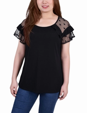 Friction Reducing Finish BreathableMeshPanels Petite Short Dot Sleeve Top