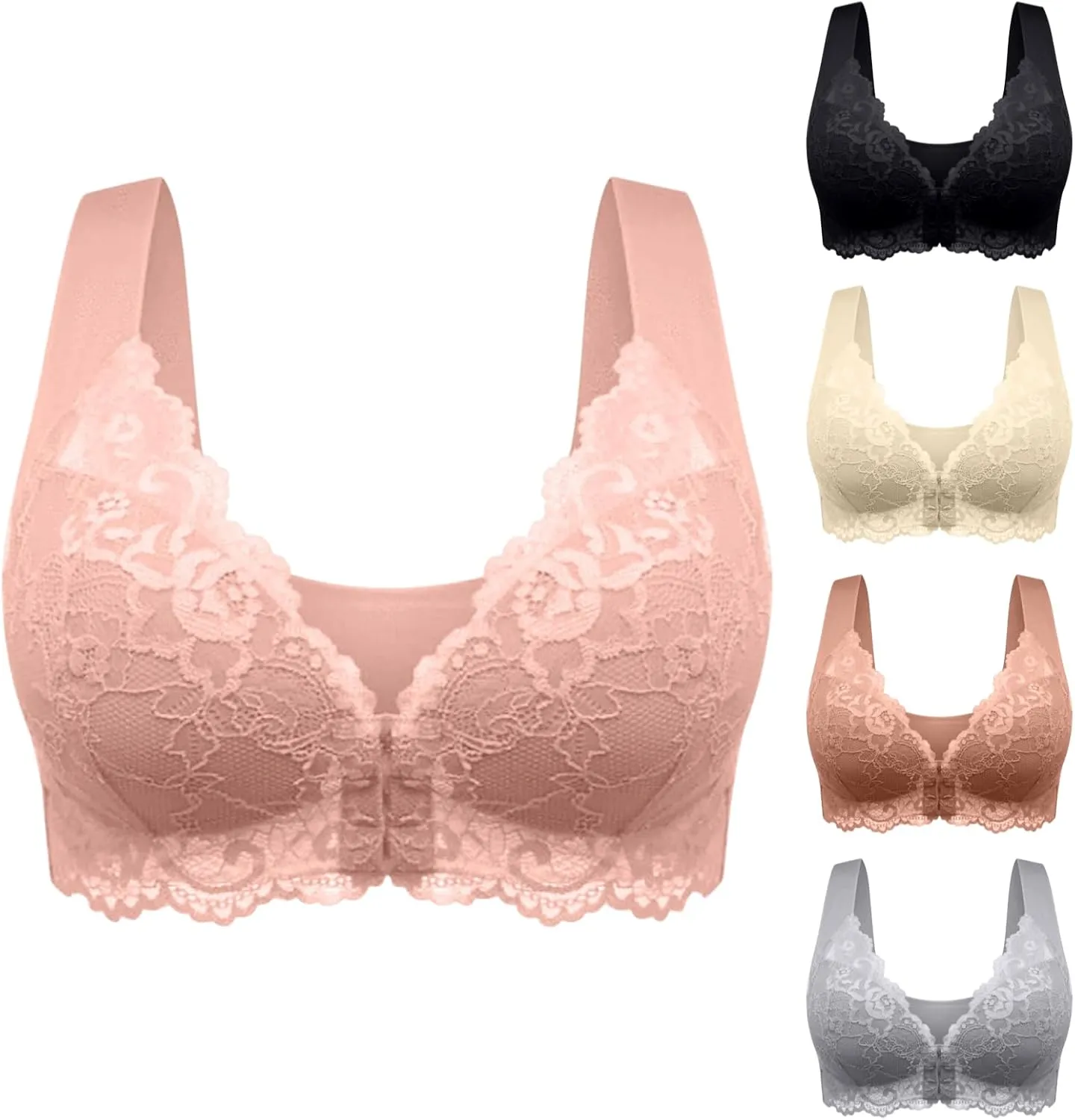 Seamless Bras for Women Front Closure No Underwire Bras Lace Breathable Push Up Convenient Comfort Bra for A/B Cup