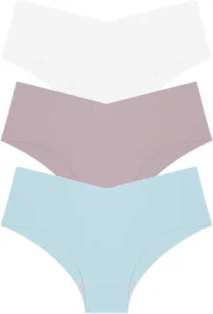 Seamless Underpants for Women V-Shape Underwear Soft Briefs Ladies Stretch No Show Bikini Panties Hipster 3-Pack