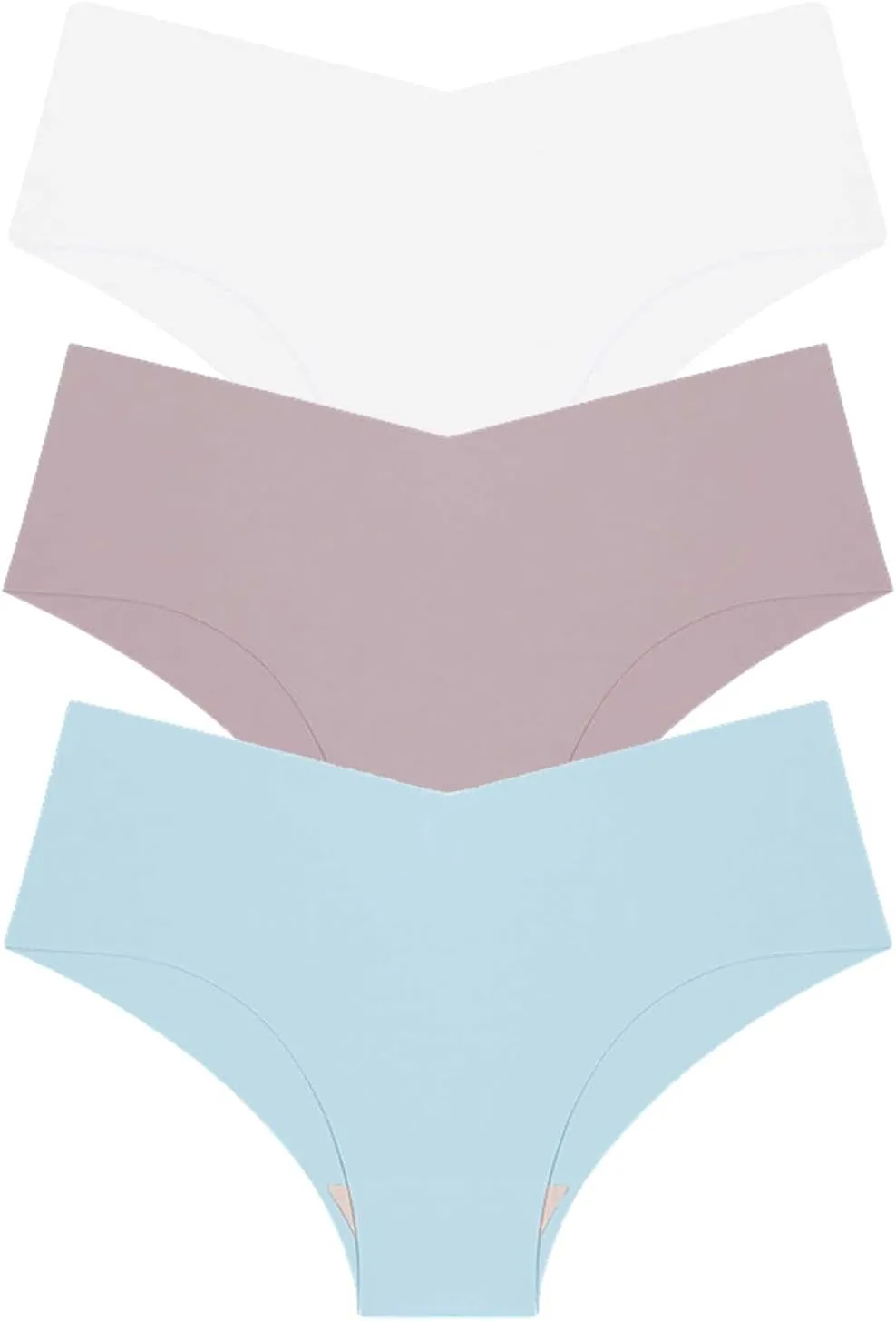 Seamless Underpants for Women V-Shape Underwear Soft Briefs Ladies Stretch No Show Bikini Panties Hipster 3-Pack