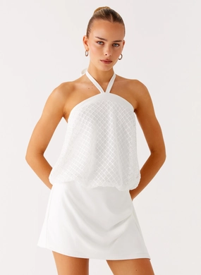 Switch Up Halter Mini Dress - Ivory Tiered Skirt