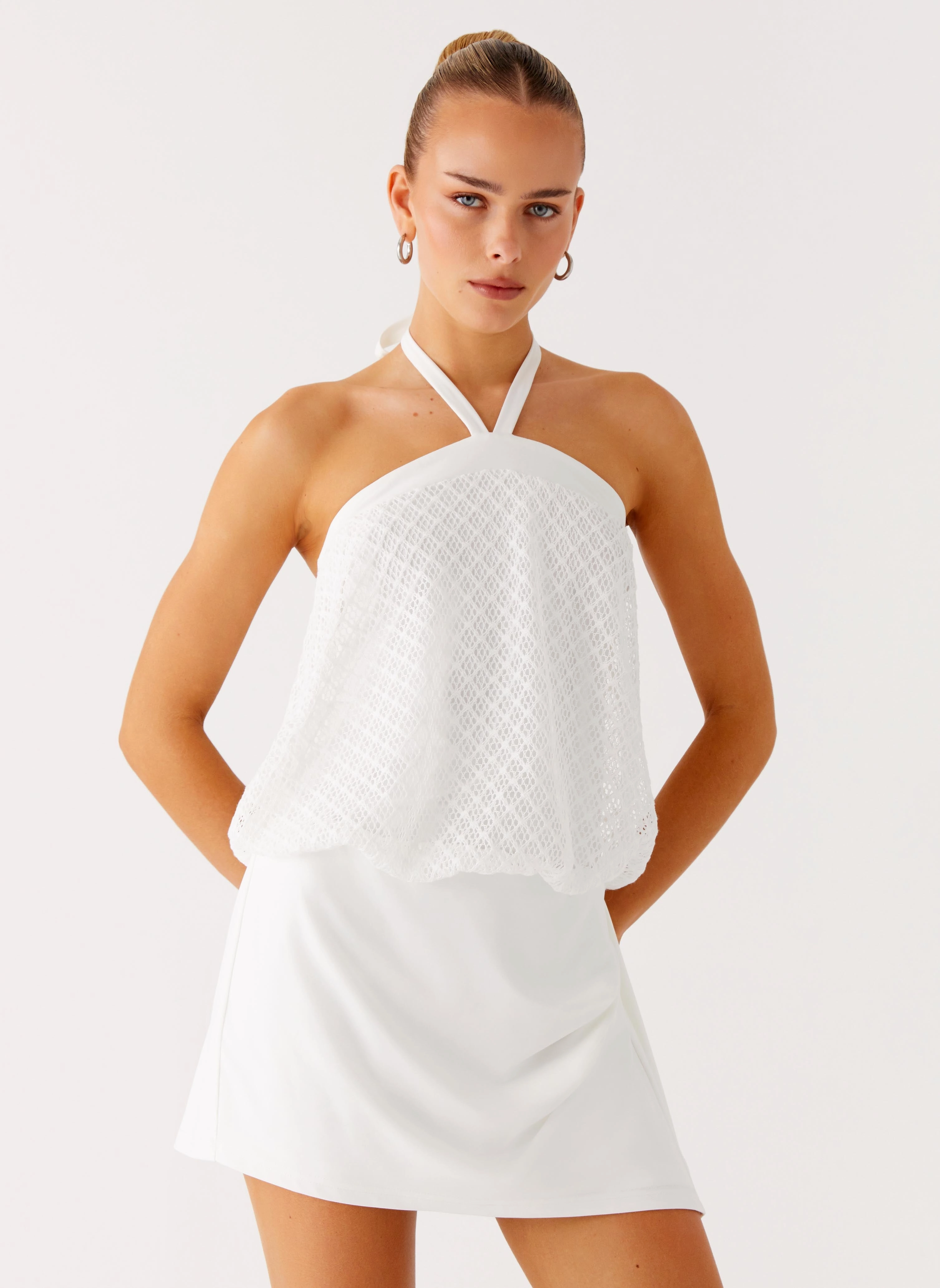 Switch Up Halter Mini Dress - Ivory Tiered Skirt
