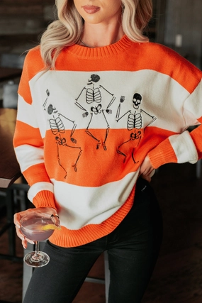 ContrastTipping Simple Dress Haunted Haze Striped Knit Skeletons Sweater (Orange)