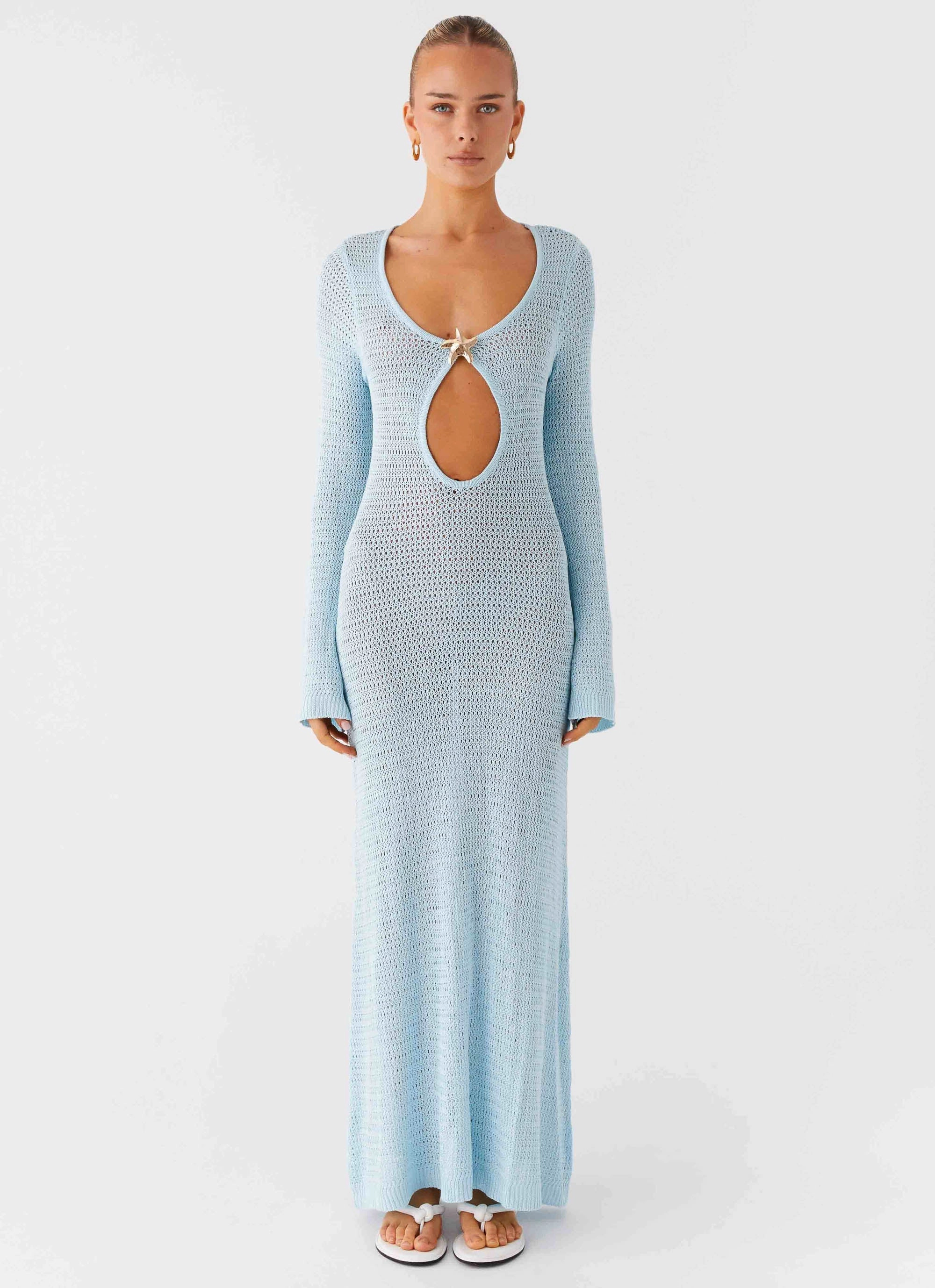 Seascape Chochet Maxi Dress - Blue Contrast-Lining