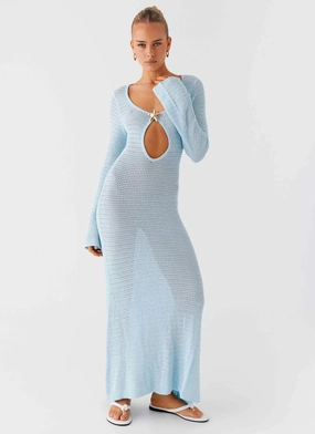 Seascape Chochet Maxi Dress - Blue Bare Glow