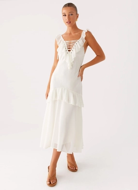 Chic Comfort Look Draped-Style Celie Midi Dress - Ivory