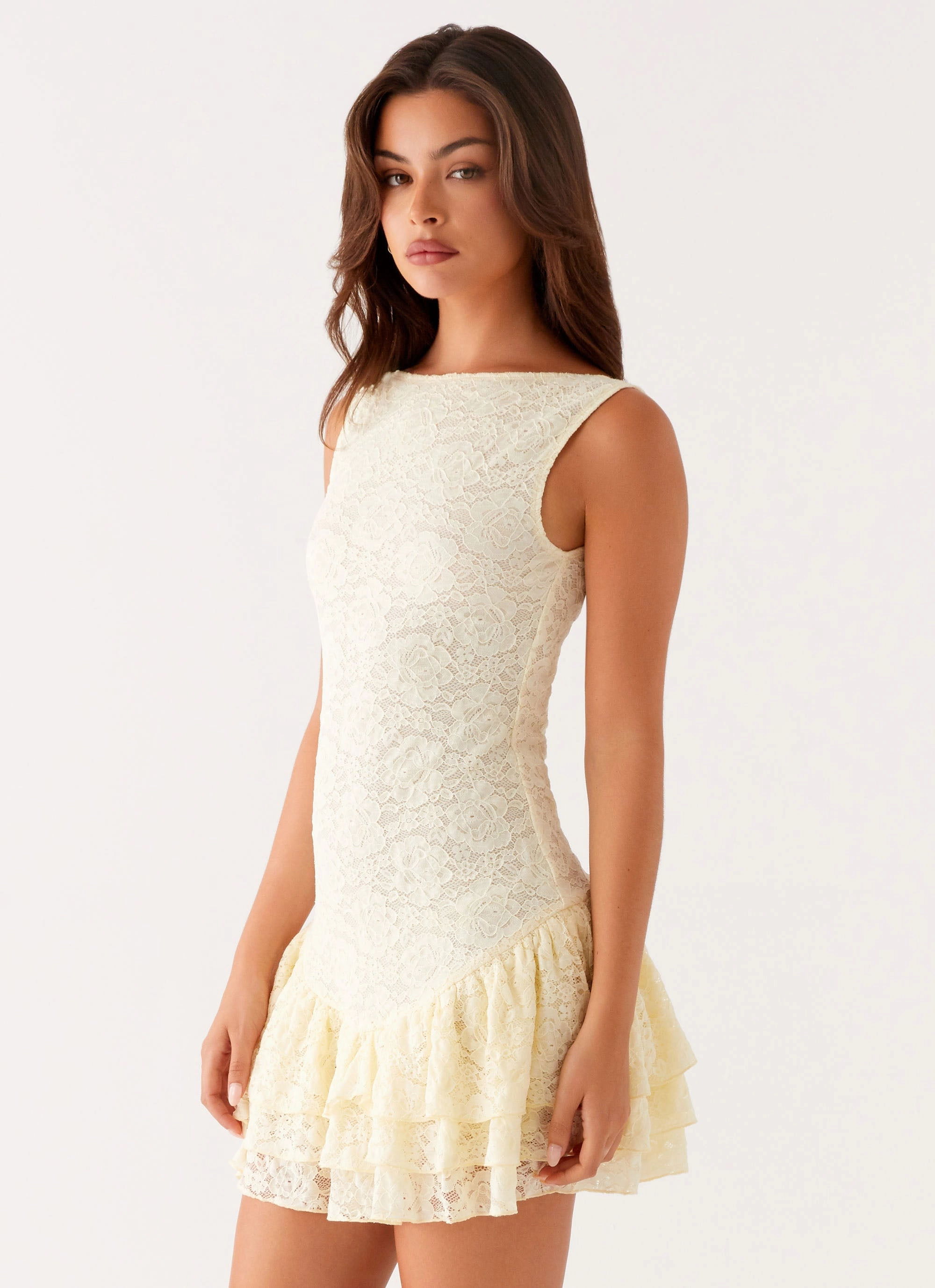 Manuka Ruffle Mini Dress - Yellow Sleek Presence Edgy Look