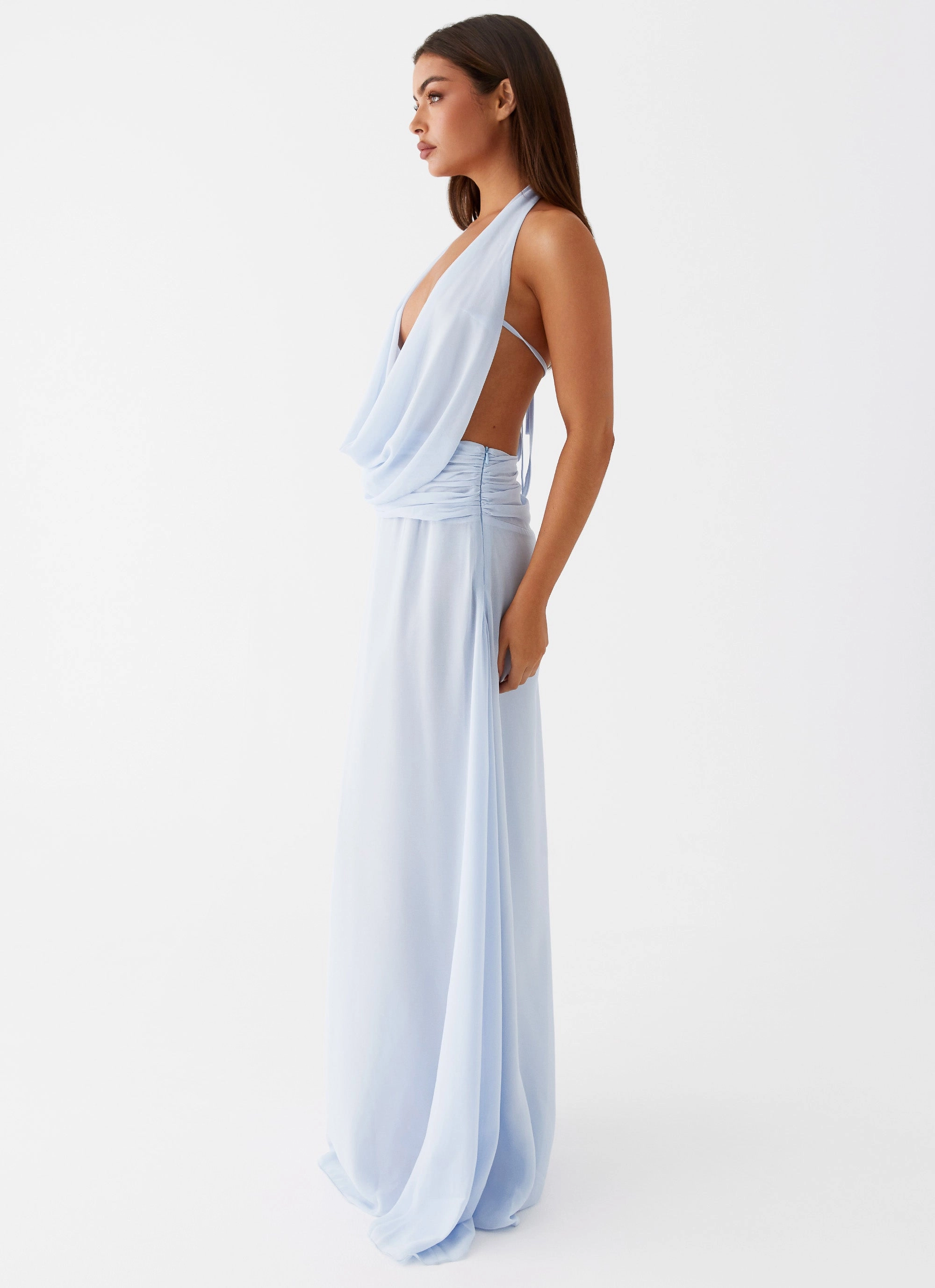 Resort-Wear Halter-Neck Elysia Chiffon Maxi Dress - Baby Blue