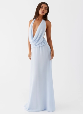 Comfy Detail Straight-Cut Elysia Chiffon Maxi Dress - Baby Blue