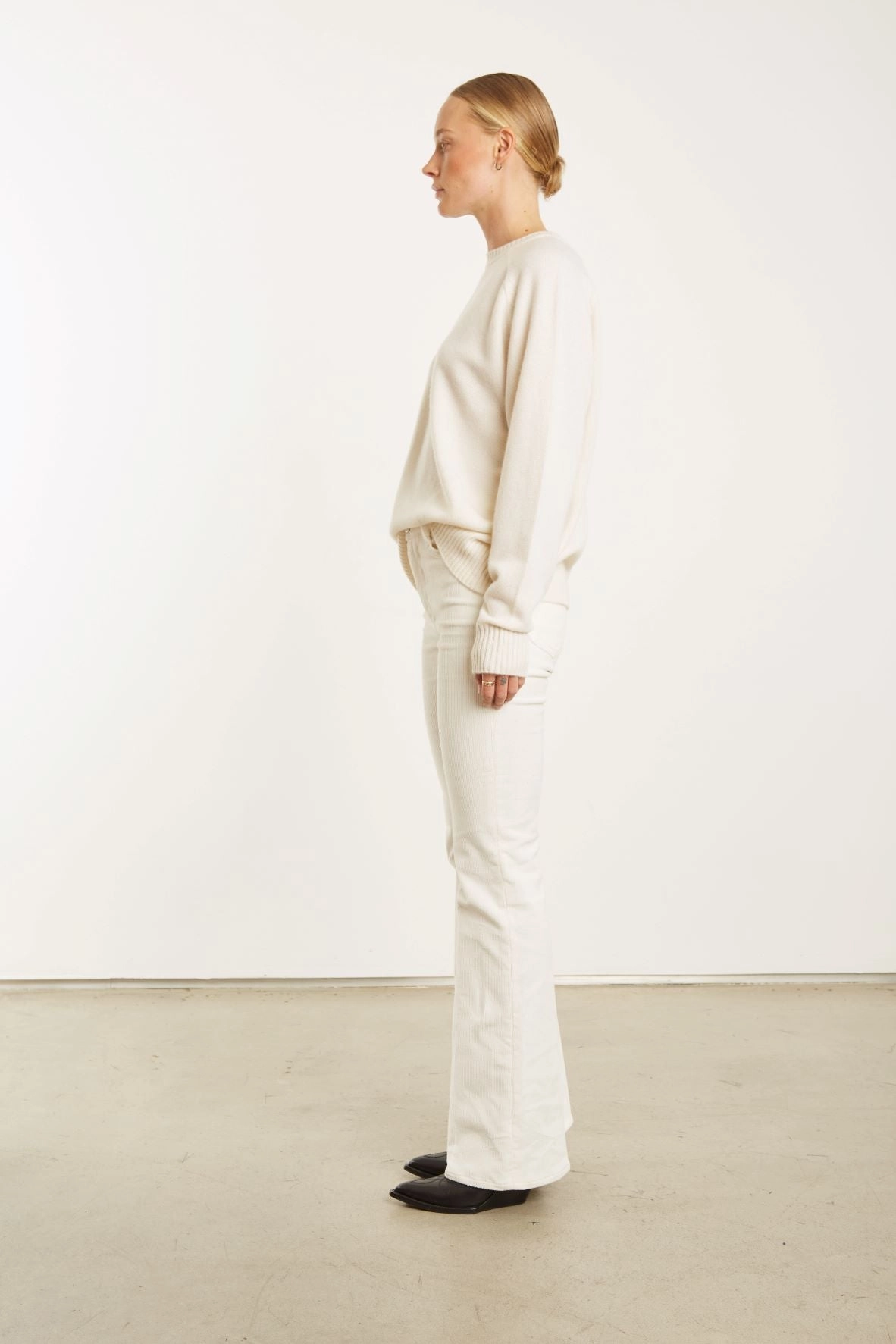 White Corduroy Micro Flare Pants Utility Ready