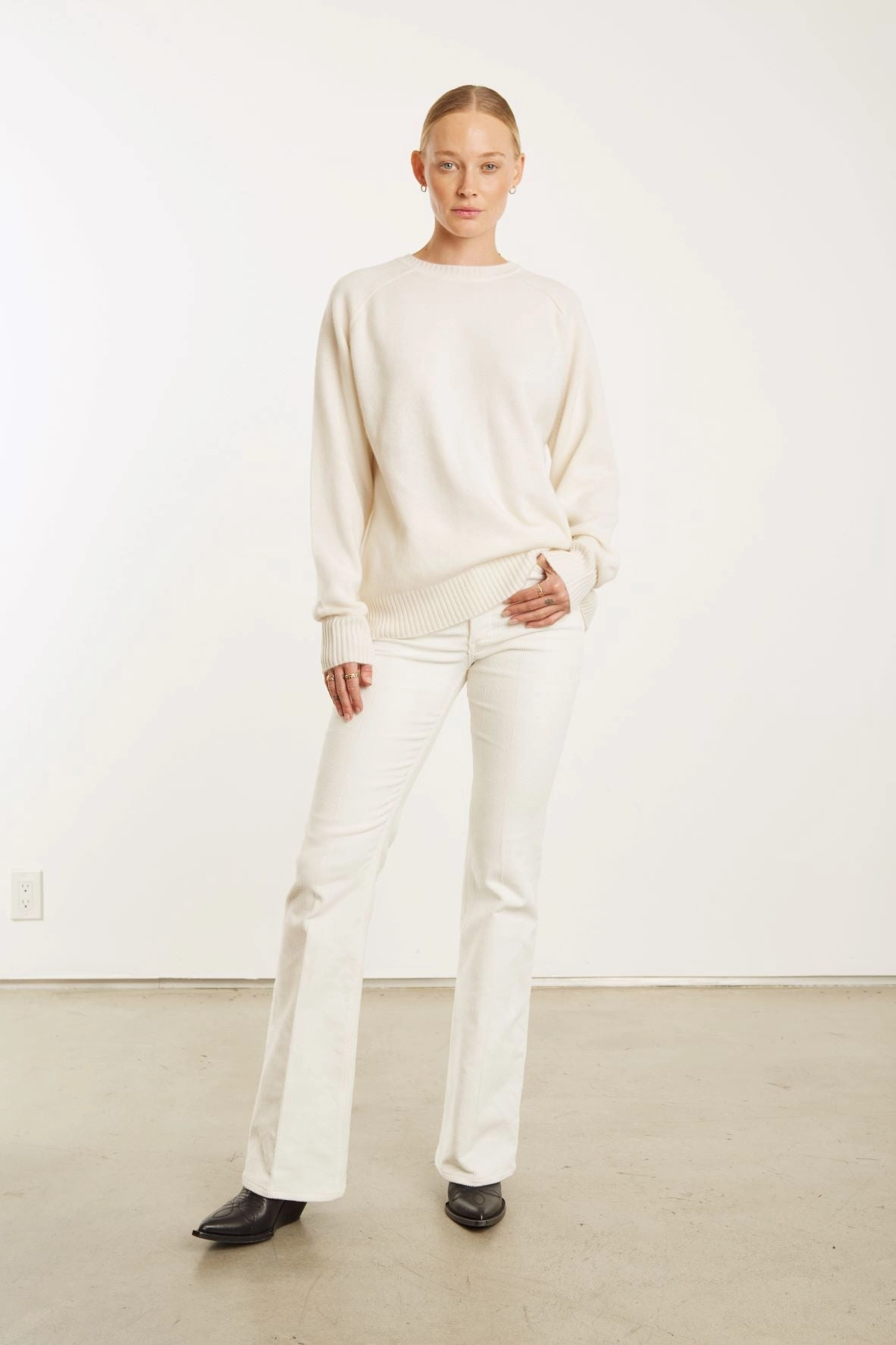 White Corduroy Micro Flare Pants FlexibleKnees