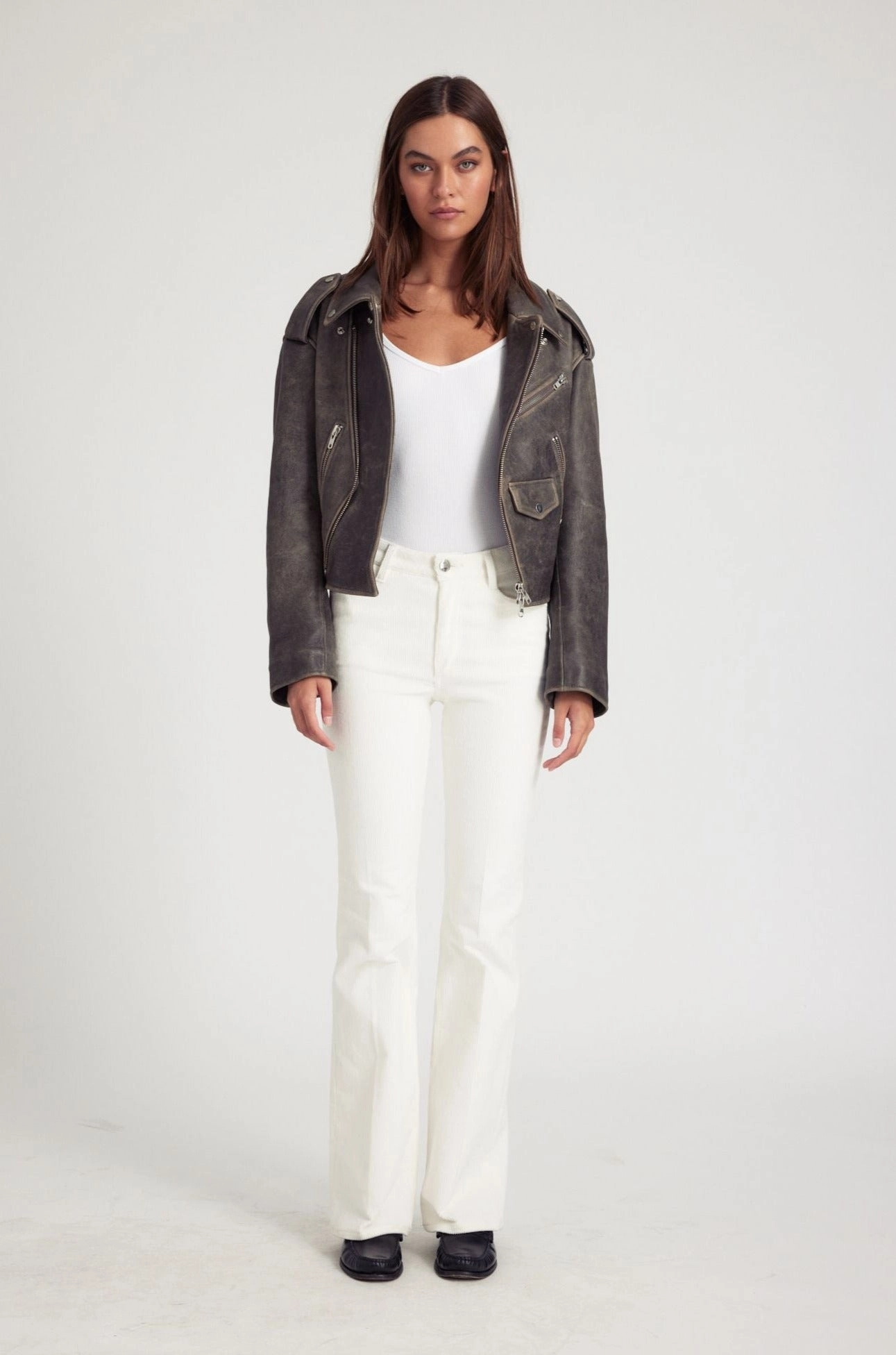 White Corduroy Micro Flare Pants All Season Fit Quality Fabric