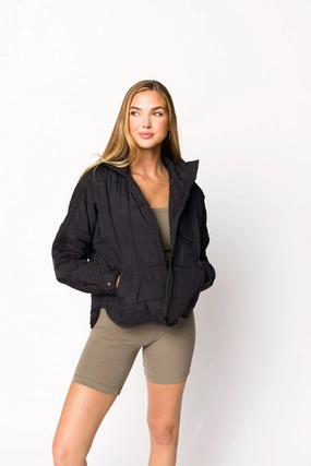 LowMaintenance Elegant Cardigan Layla Puffer Jacket in Black