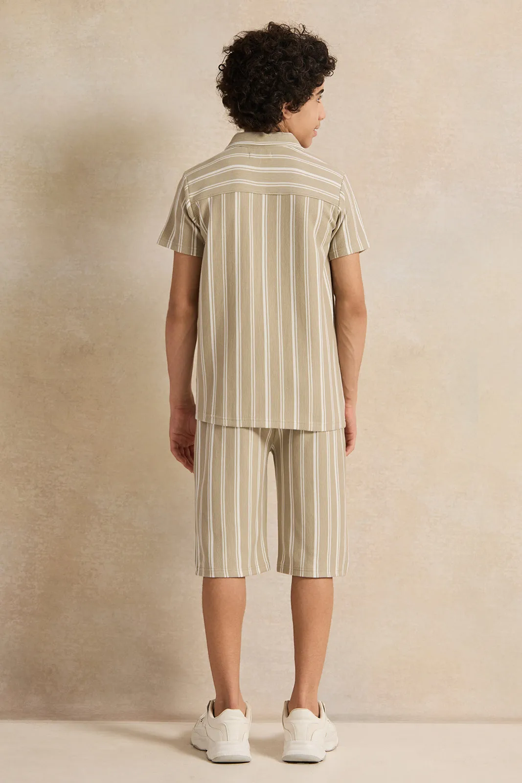 Senior Boys Olive Jacquard Collared Casual Set