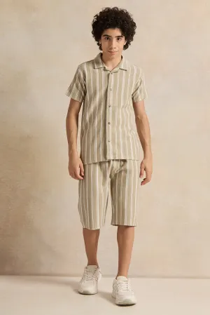 Senior Boys Olive Jacquard Collared Casual Set