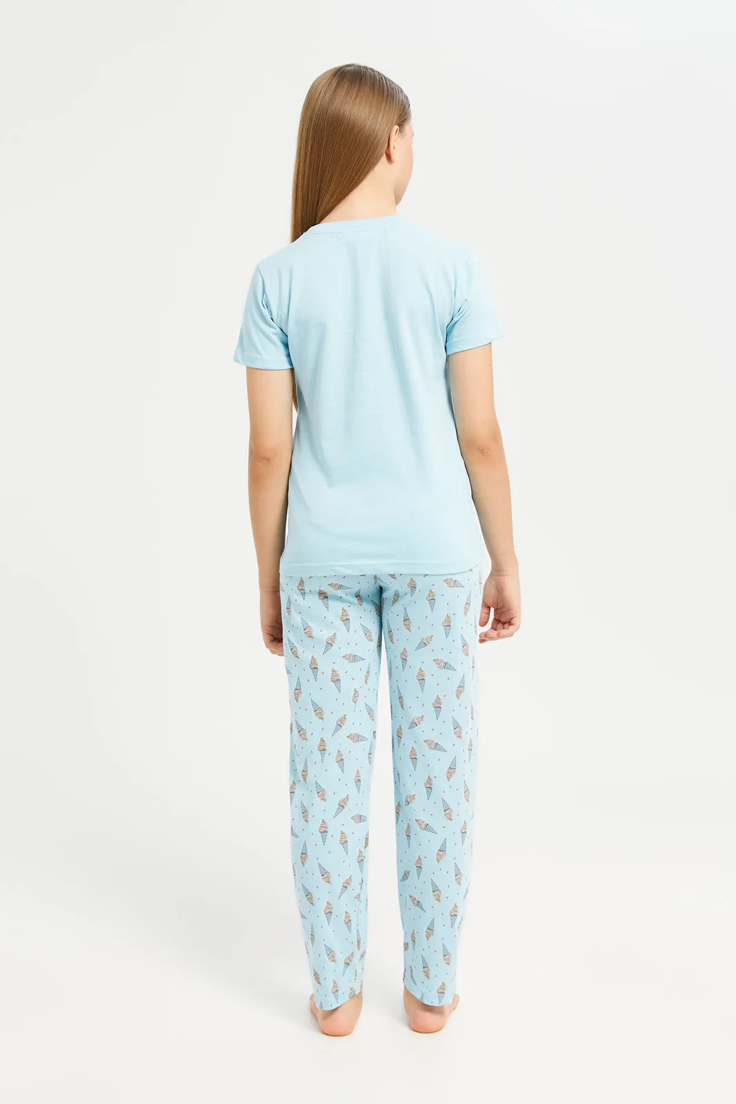 Senior Girls Blue Ice Cream Print Pyjama Set (2 Piece)