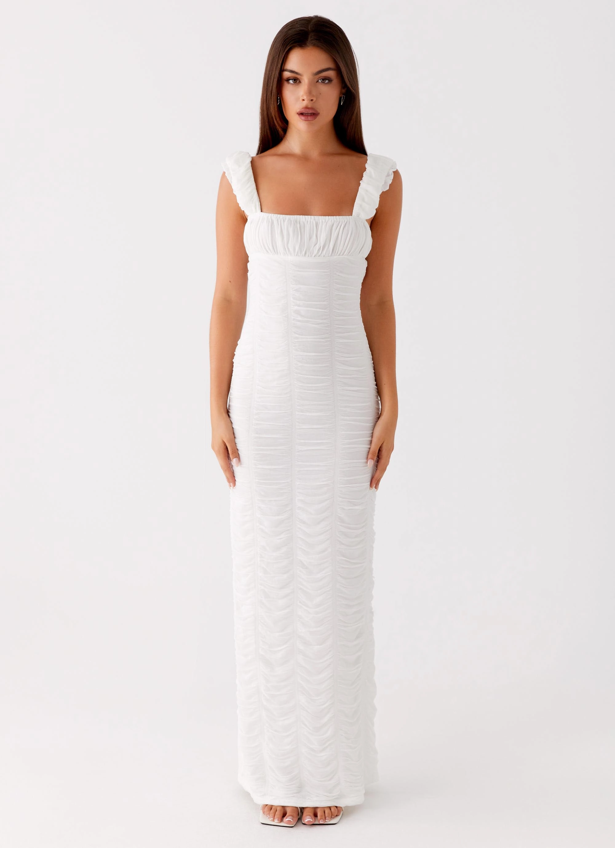 Senses Midi Dress - White Comfort Layer Wear Buckle-Detail