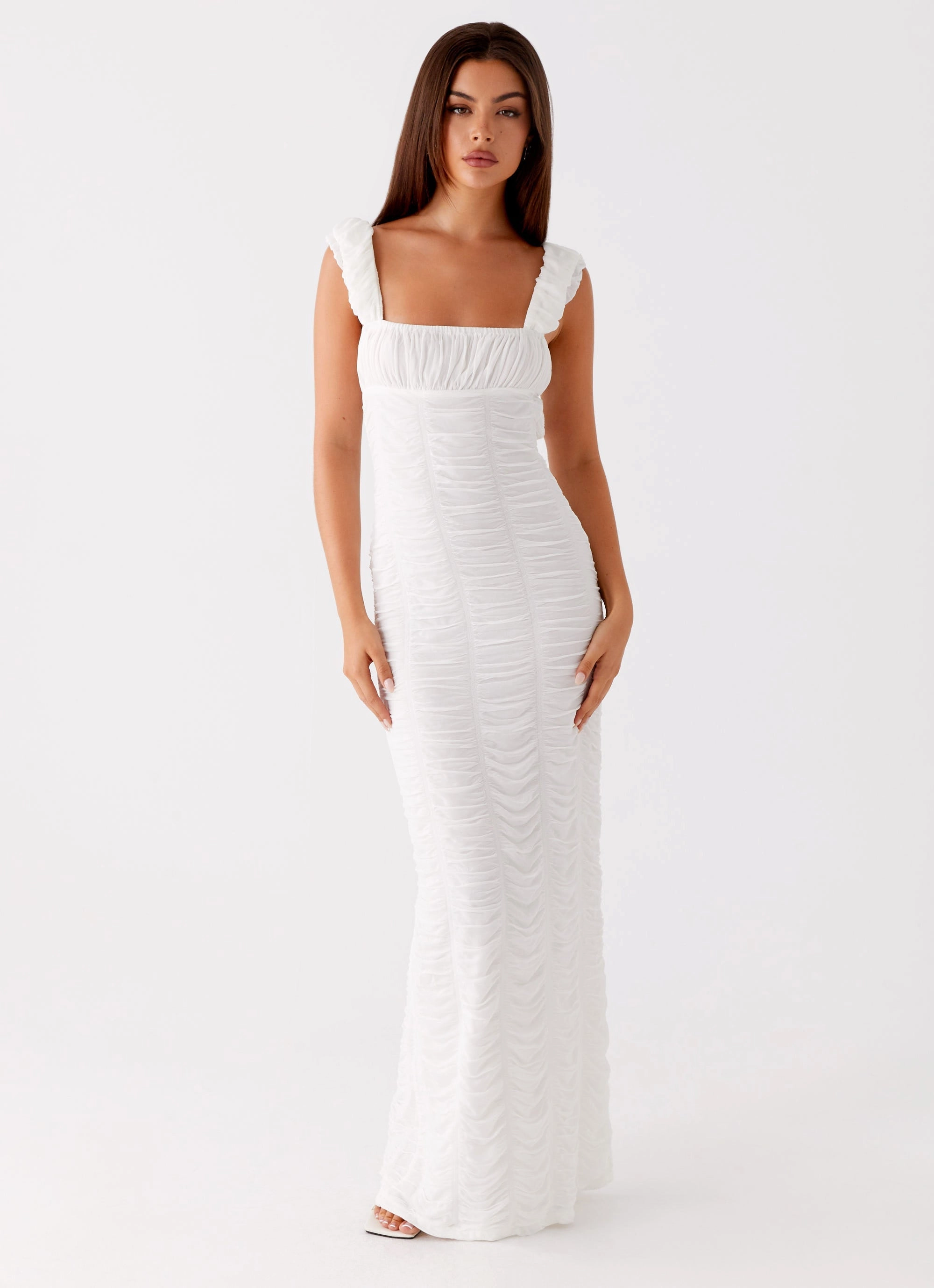 Stylish Waistband Fit Happy Soul Senses Midi Dress - White