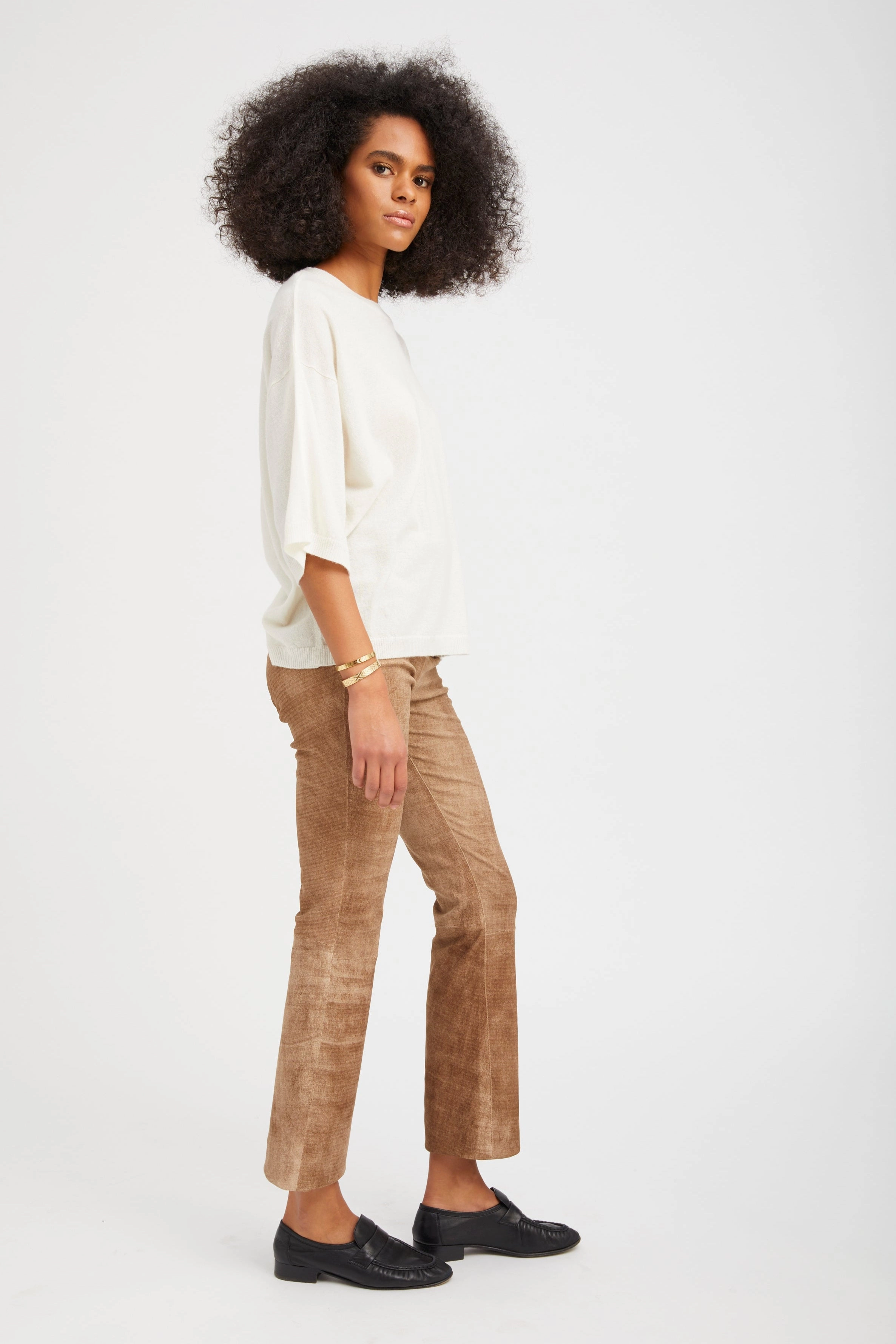 Flexible Wear Casual Day Sepia Suede Ankle Flare