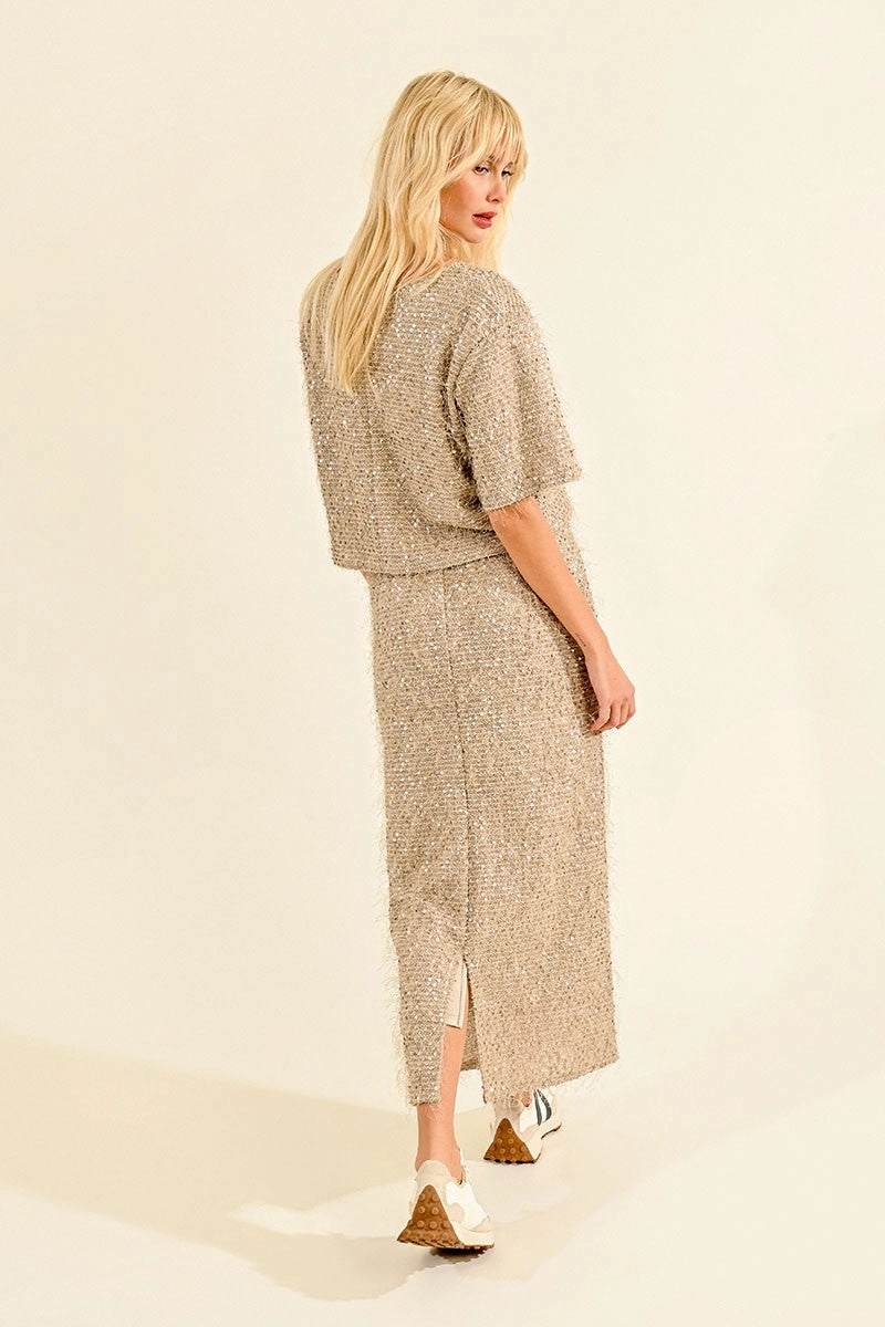 Sequin and Eyelash Skirt in Light Beige Heat Dissipating Fabric Wardrobe Hero