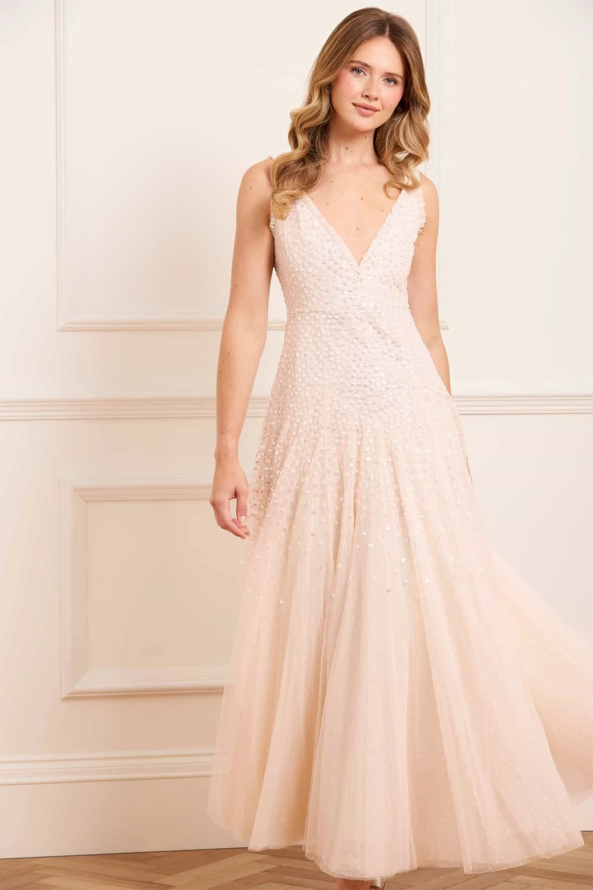 Sequin Cascade Cami Plunge Gown velvet feel Comfortable and Soft