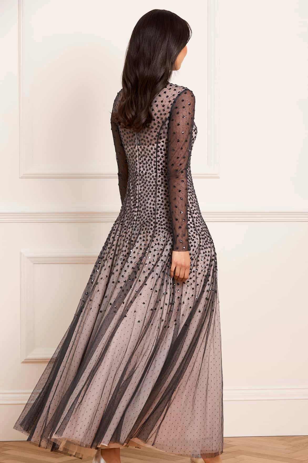 Sequin Cascade Round Neck Gown Comfort Layer Wear